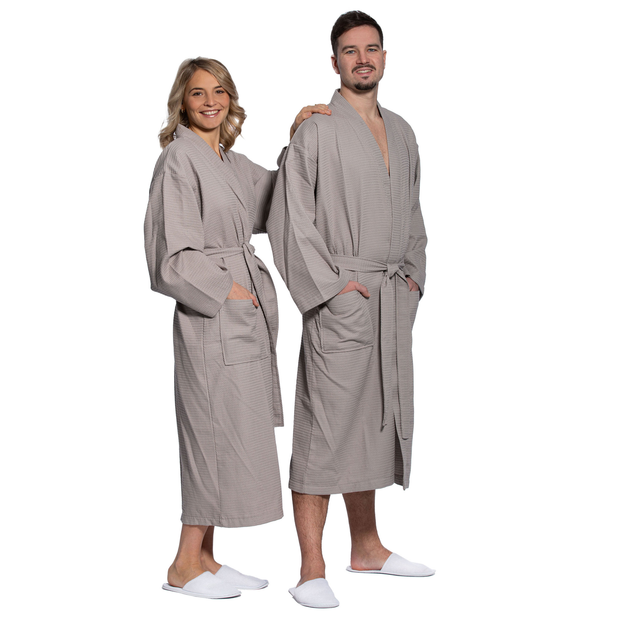 Unisex Bademantel Waffeloptik 100% Baumwolle XL stone Hauptbild
