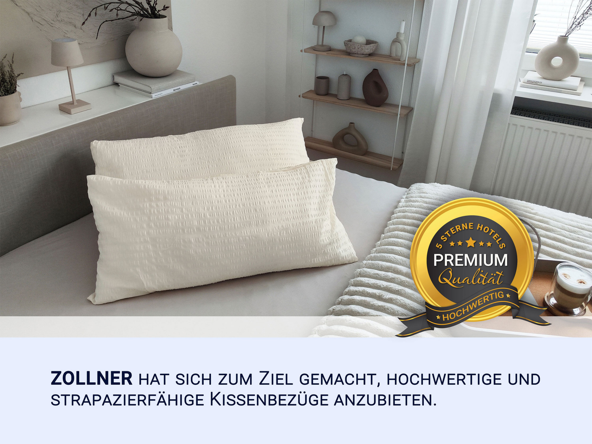 2er Set Kissenbezüge 40x80 cm Baumwolle creme