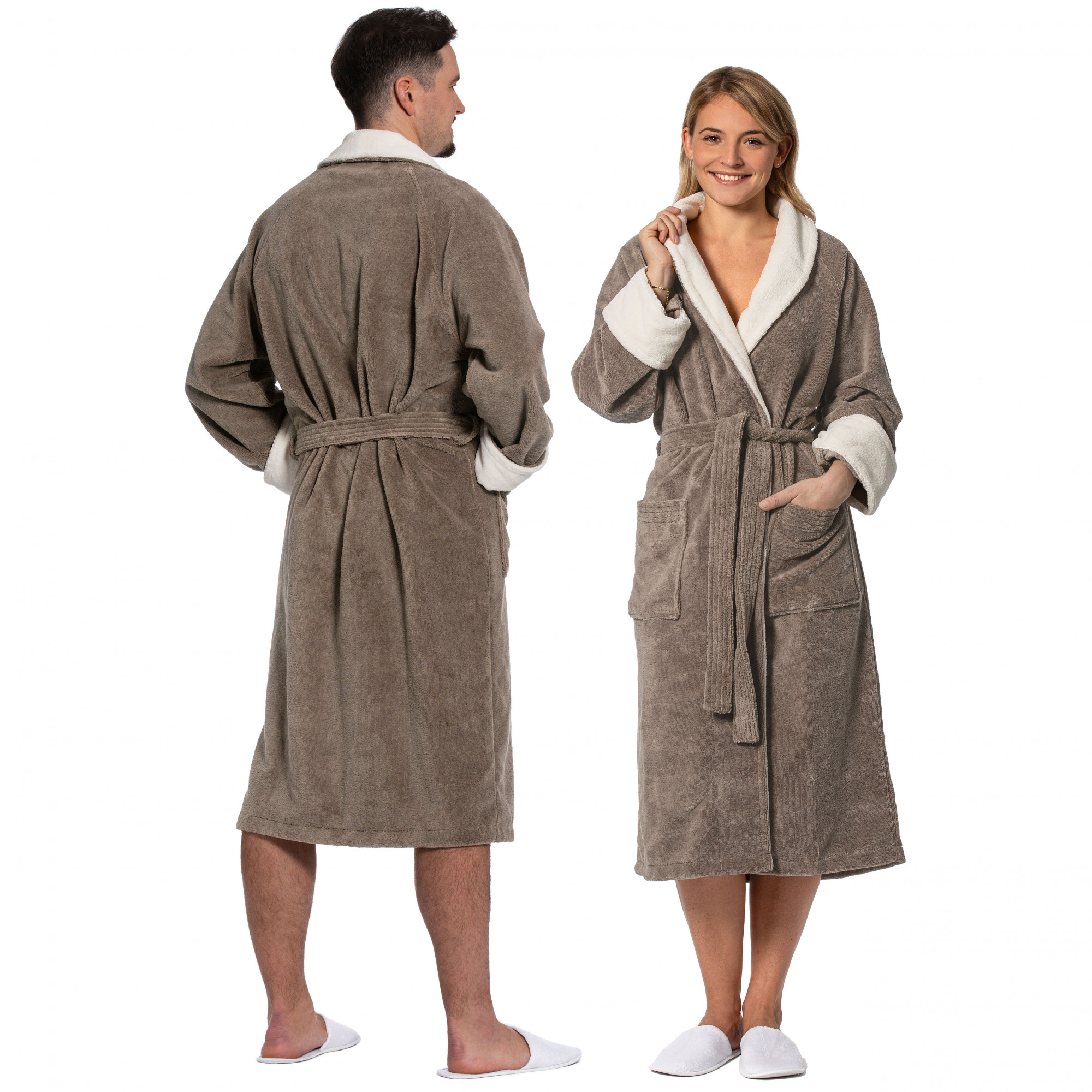 Unisex Bademantel zweifarbig Mischgewebe XL fango-creme Hauptbild