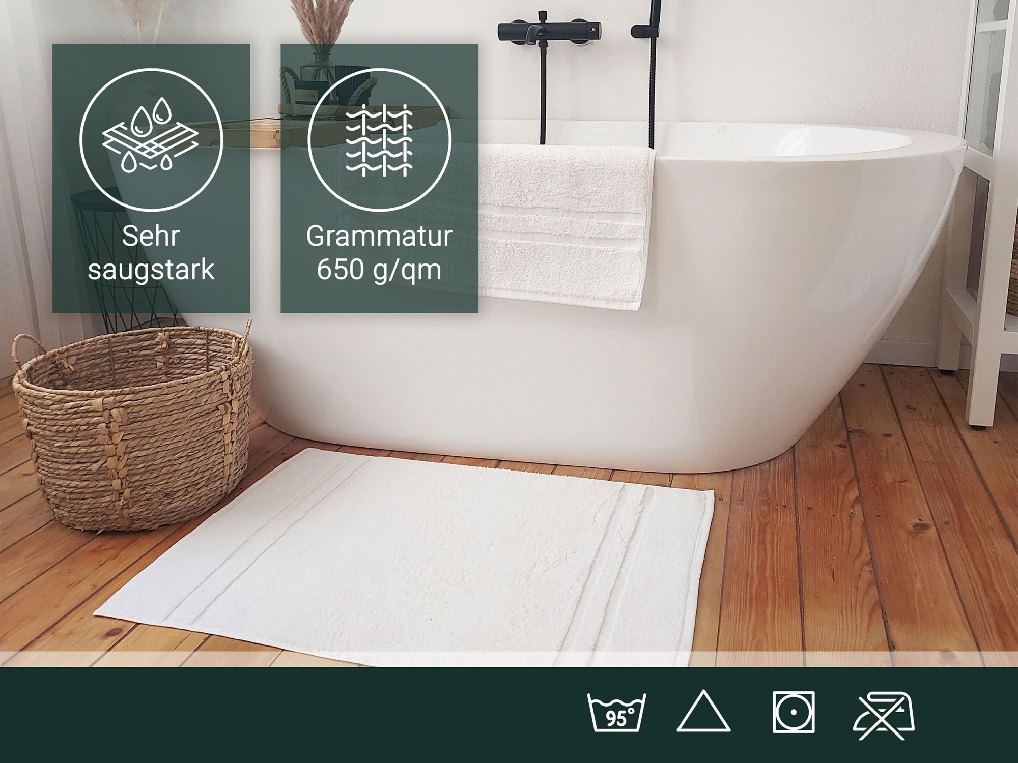 2er Set Badematten 50x75 cm Baumwolle 650 g/qm weiß