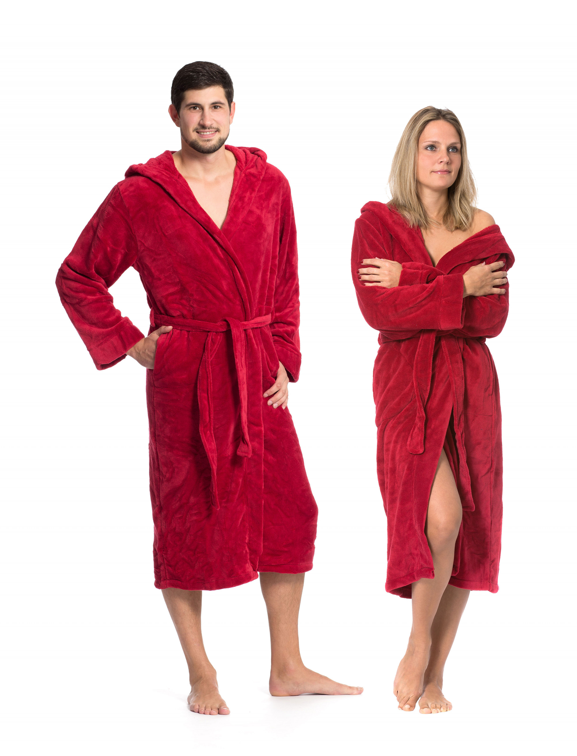Unisex Bademantel mit Kapuze 100% Polyester S weinrot Hauptbild