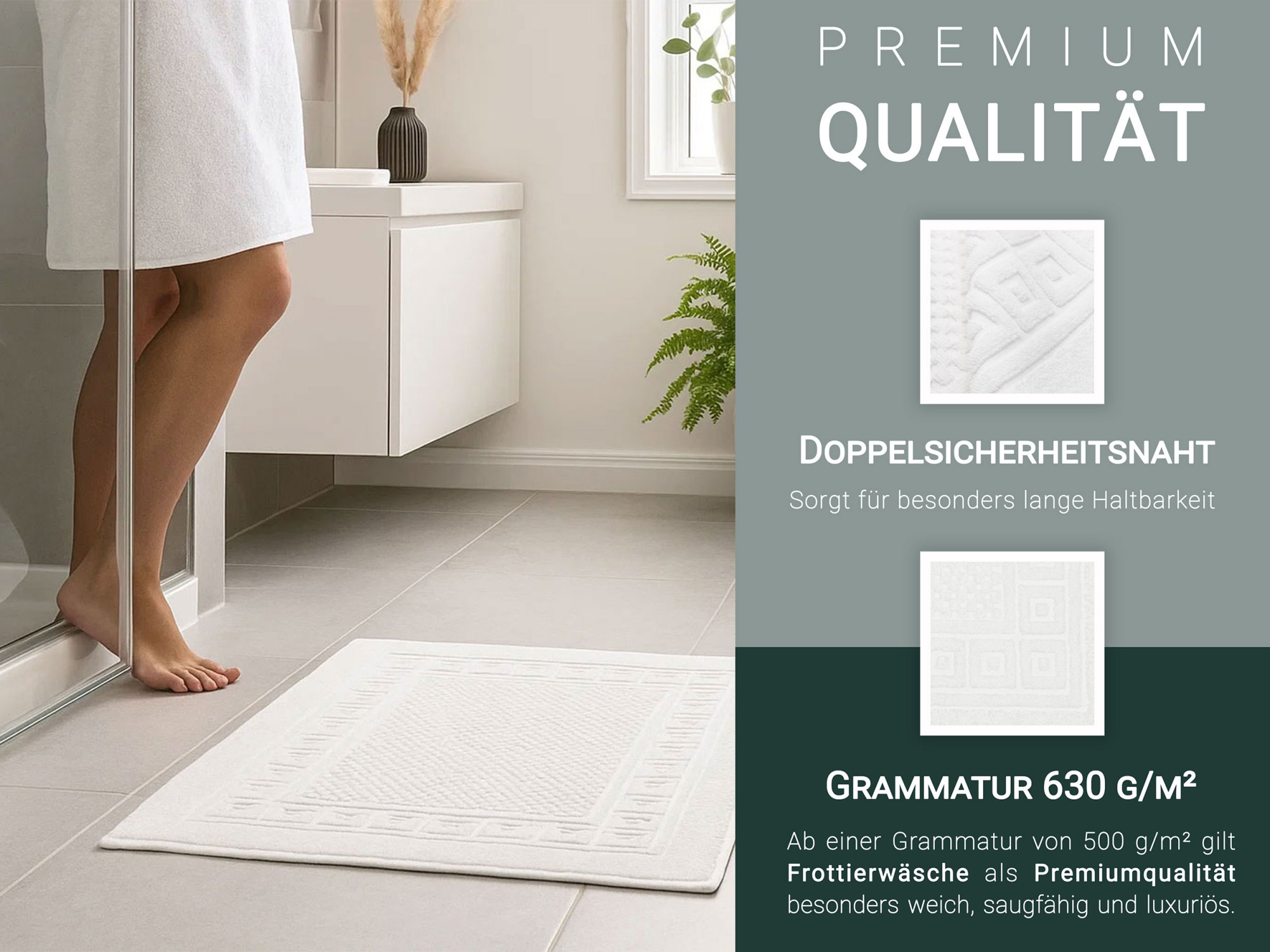 2er Set Badvorleger 50x70 cm Baumwolle 630 g/qm weiß