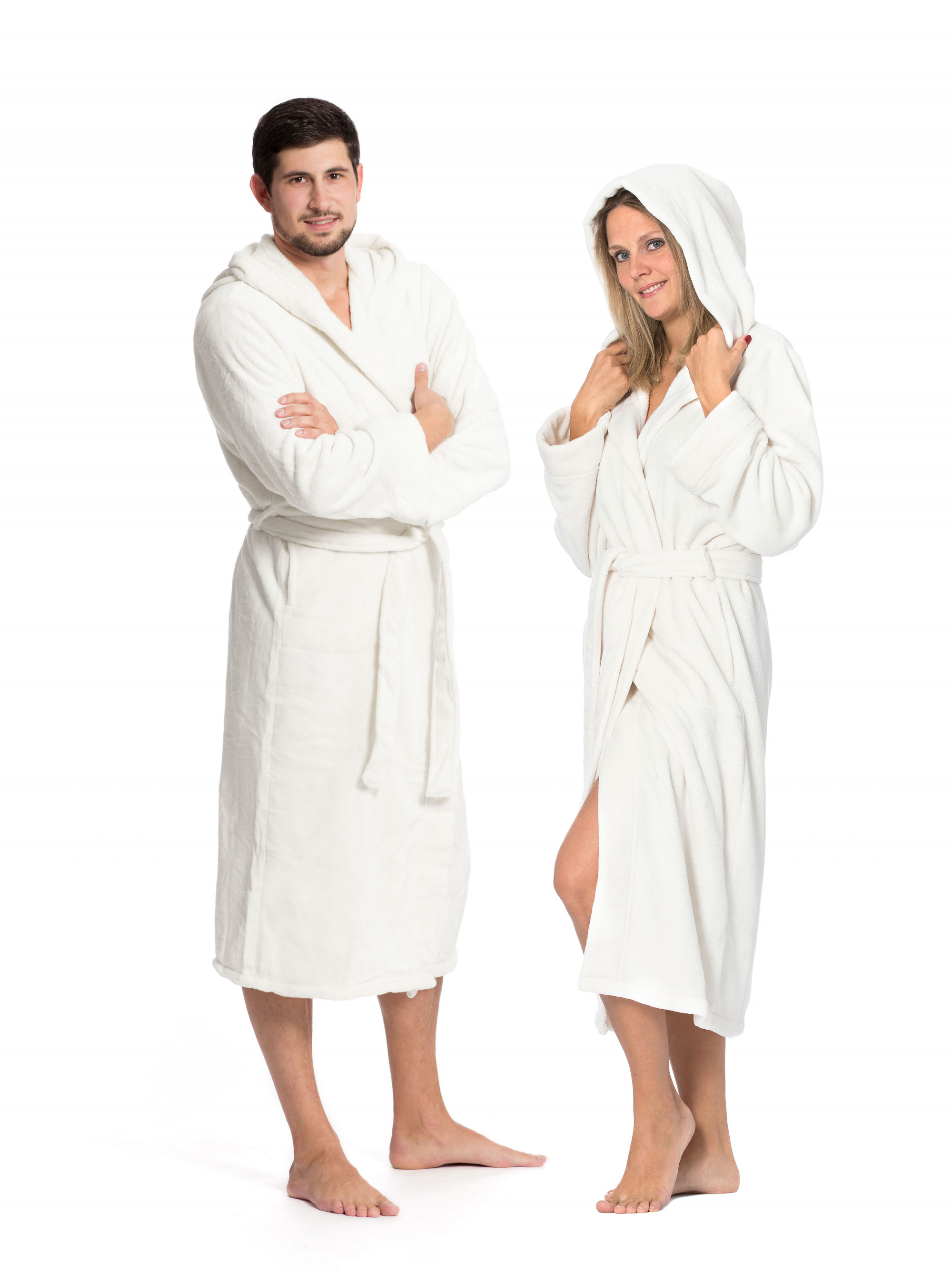 Unisex Bademantel mit Kapuze 100% Polyester S wollweiß Hauptbild