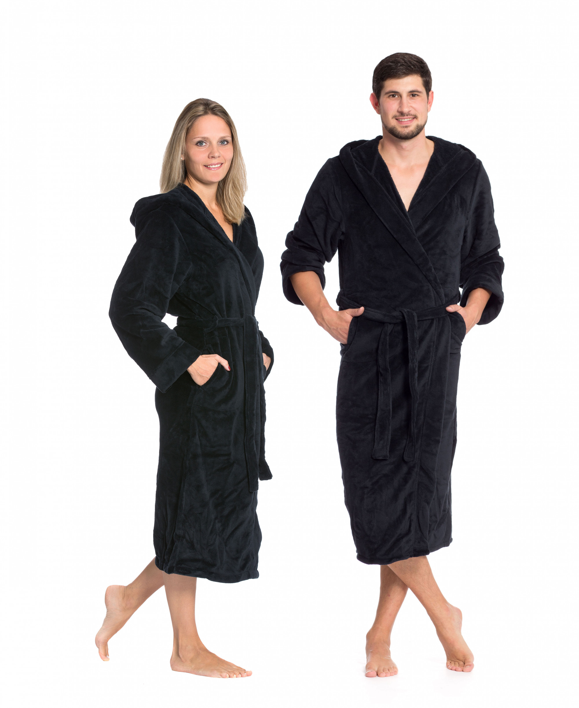 Unisex Bademantel mit Kapuze 100% Polyester M schwarz Hauptbild