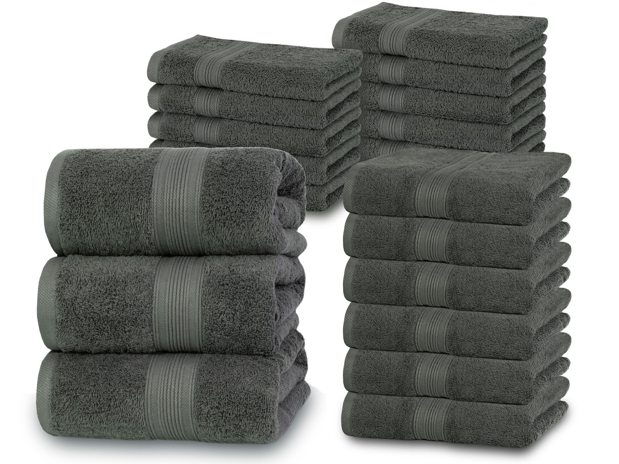19tlg. Handtuch Set 10 Gäste-, 6 Hand-, 3 Duschtücher grau
