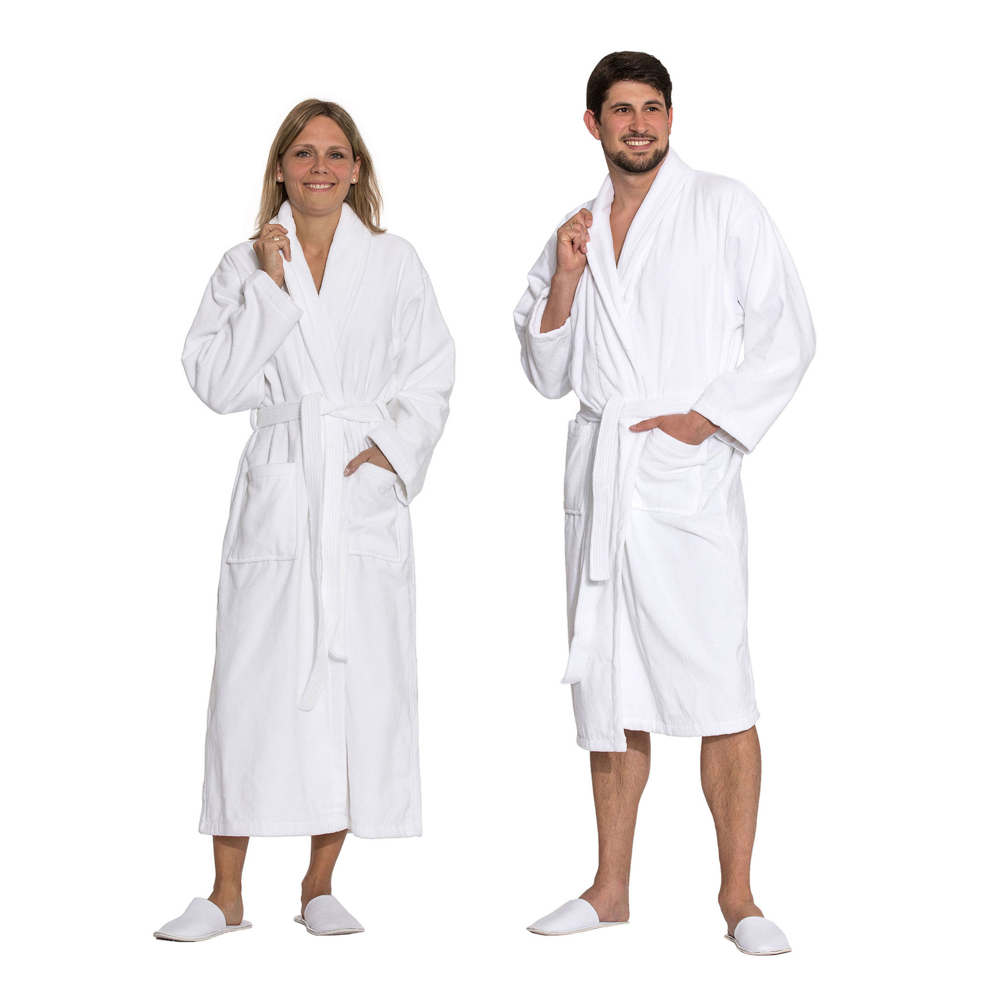 Unisex Bademantel 100% Baumwolle Schalkragen L weiß Hauptbild