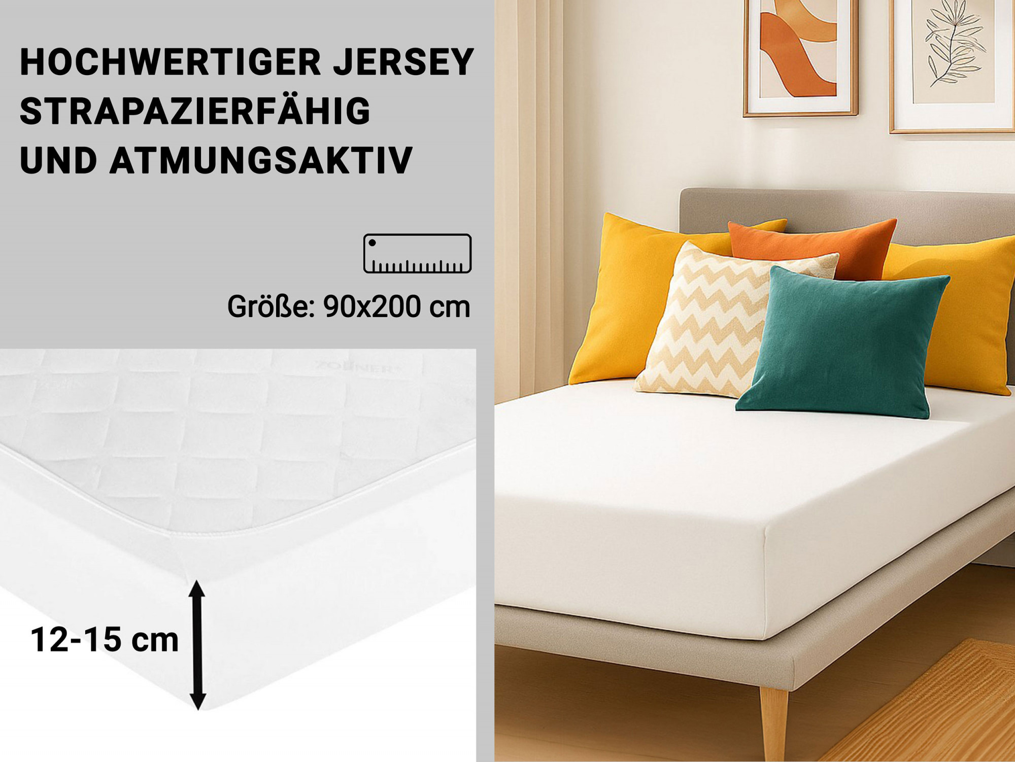2er Set Spannbettlaken 90x200 cm Mischgewebe 12-15 cm Steg