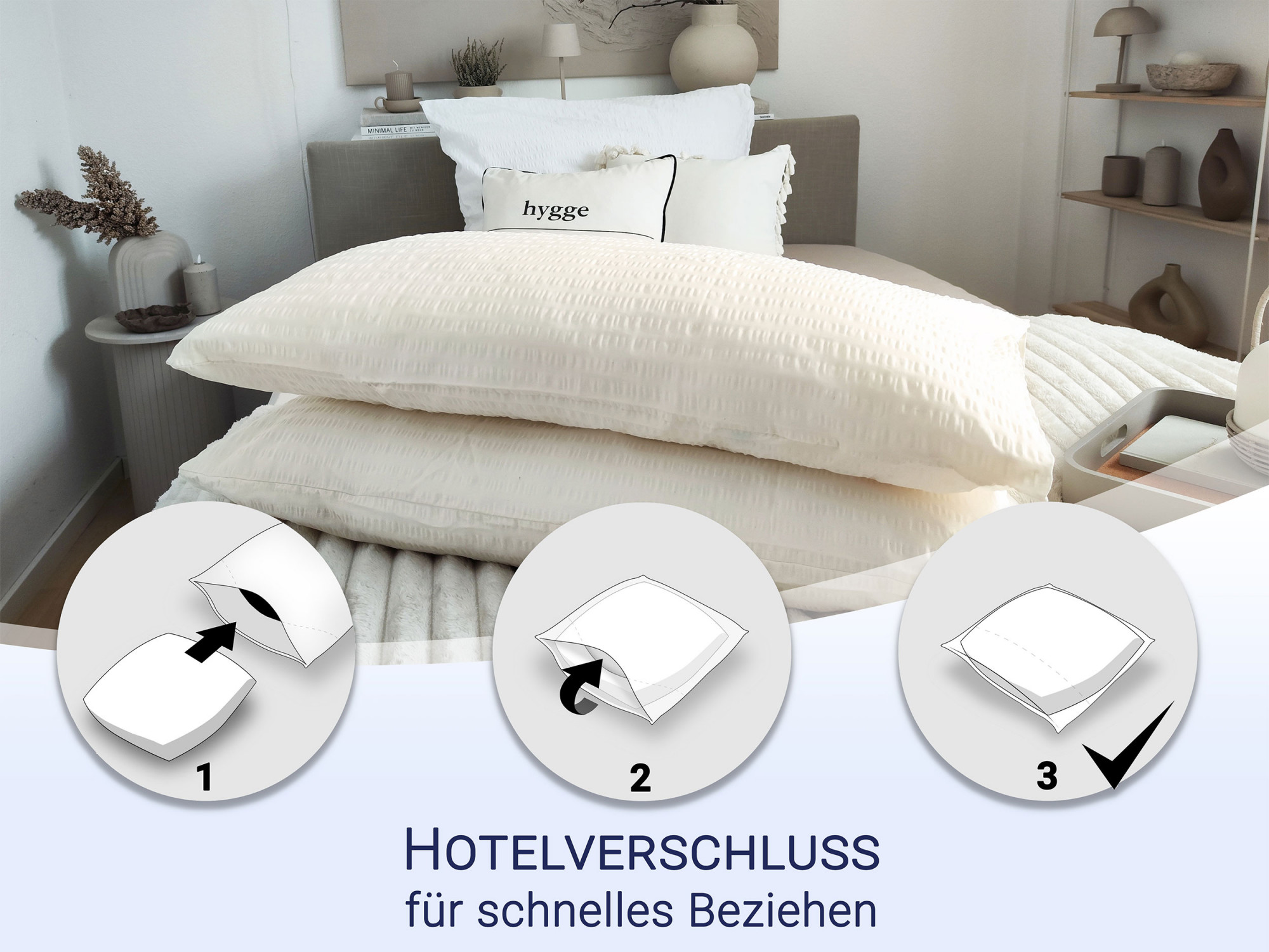 2er Set Kissenbezüge 40x80 cm Baumwolle creme