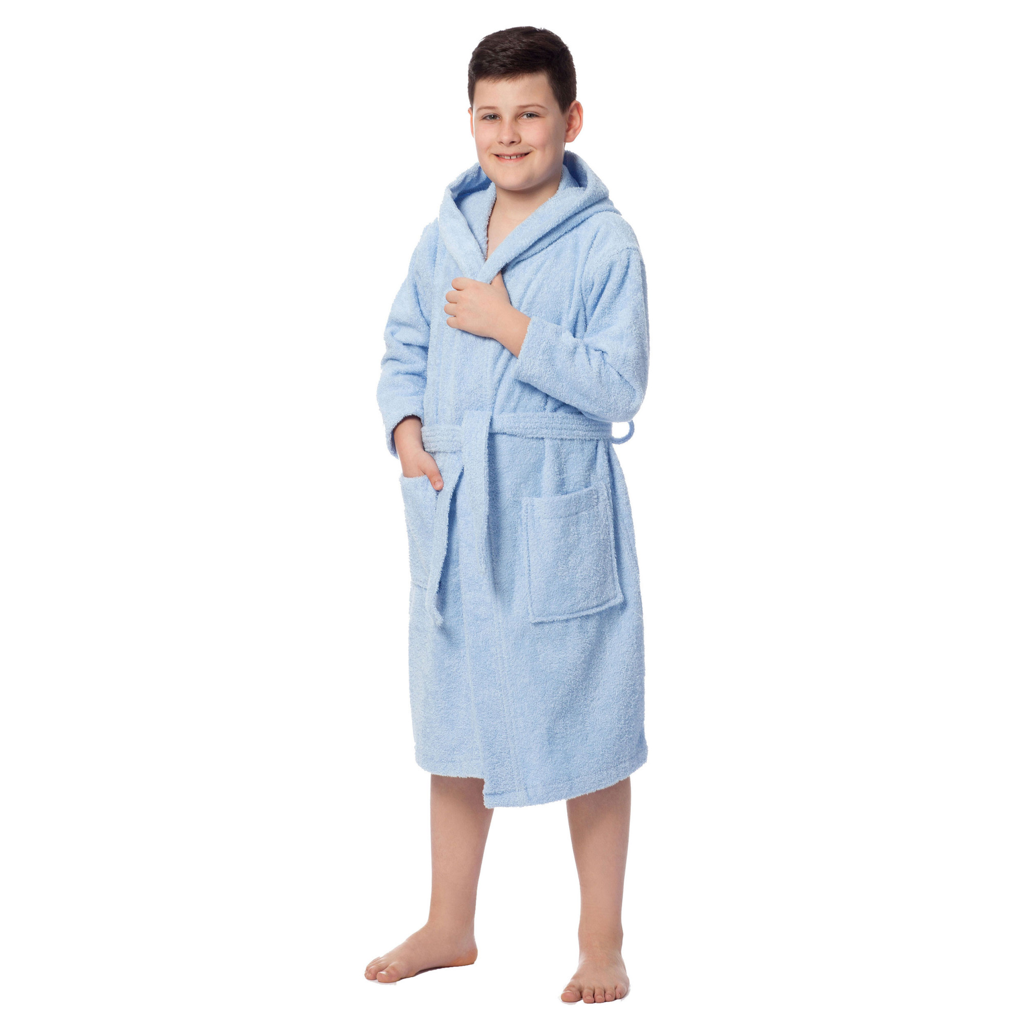 Kinderbademantel mit Kapuze 100% Baumwolle 140-152 hellblau Hauptbild