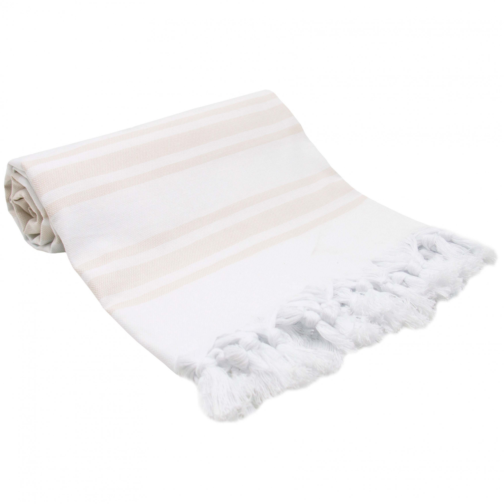 Strandlaken 90x170 cm 100% Baumwolle beige-weiß-gestreift Hauptbild