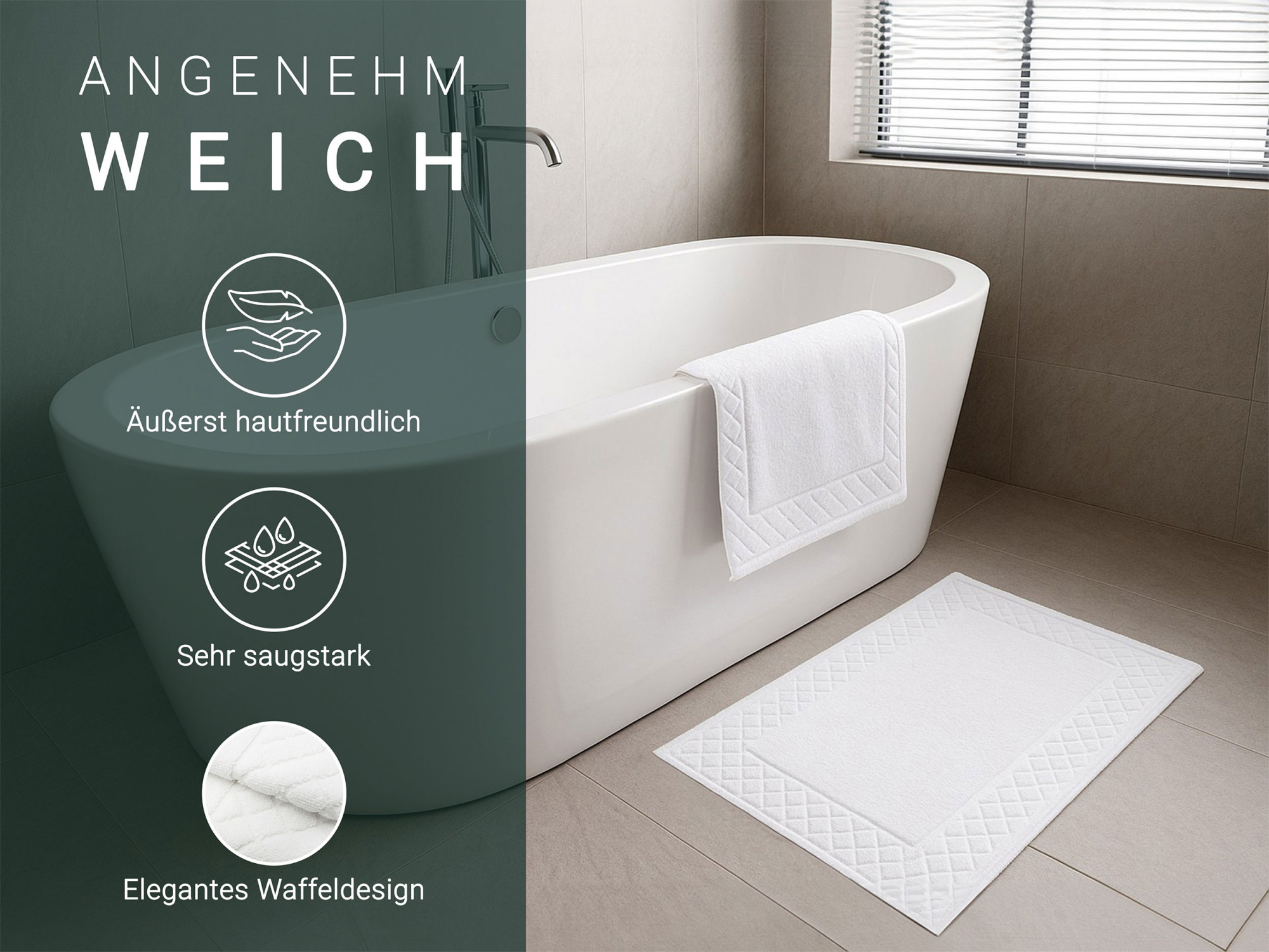 2er Set Badematten 50x80 cm Baumwolle 750 g/qm weiß