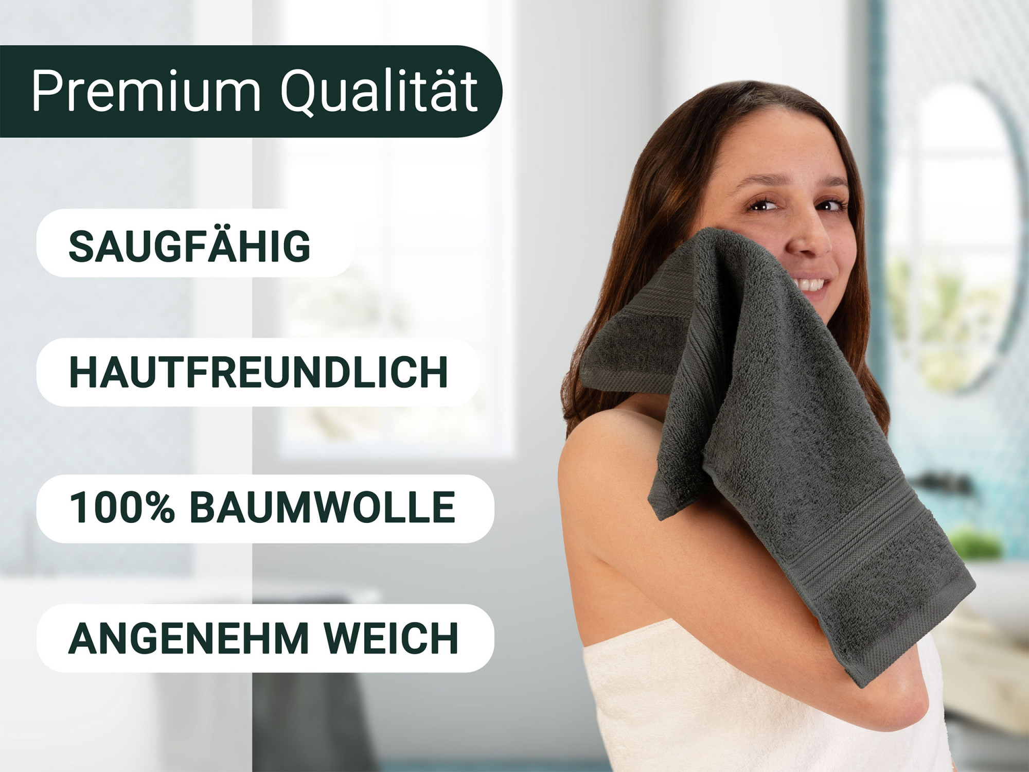 10er Set Gästehandtücher Baumwolle 500 g/qm 30x50 cm grau