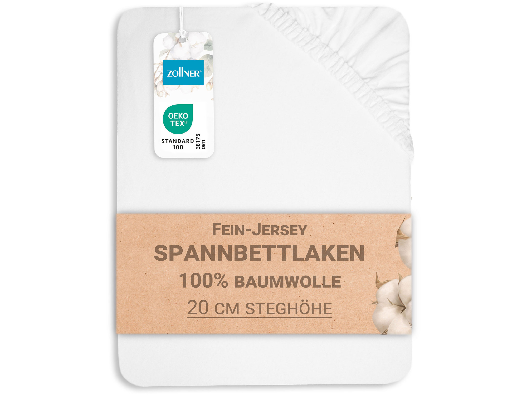 Spannbettlaken 180x200 cm Baumwolle 20 cm Steg weiß