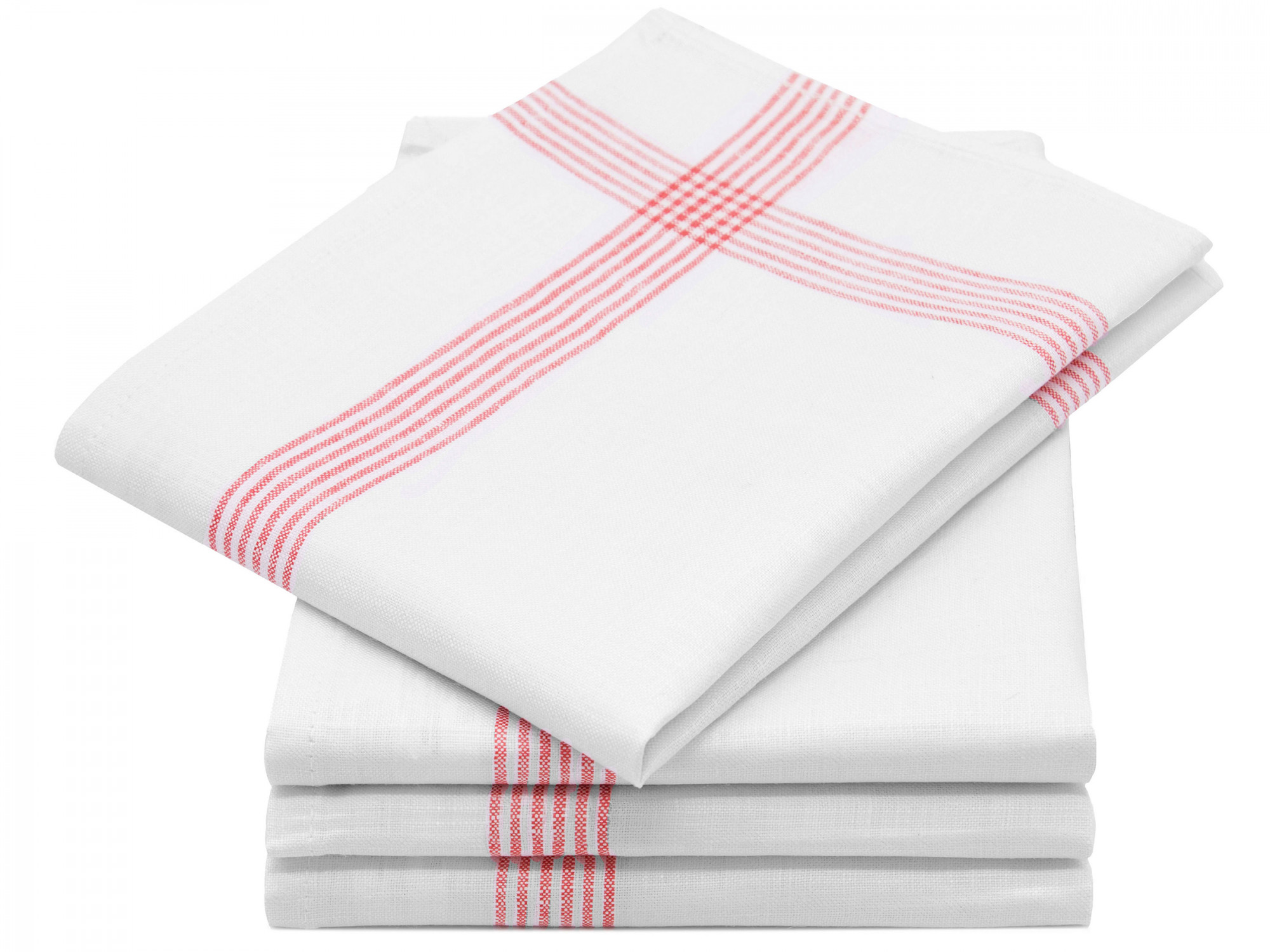 4er Set Geschirrtücher 100% Leinen 50x70 cm weiß-rot Hauptbild