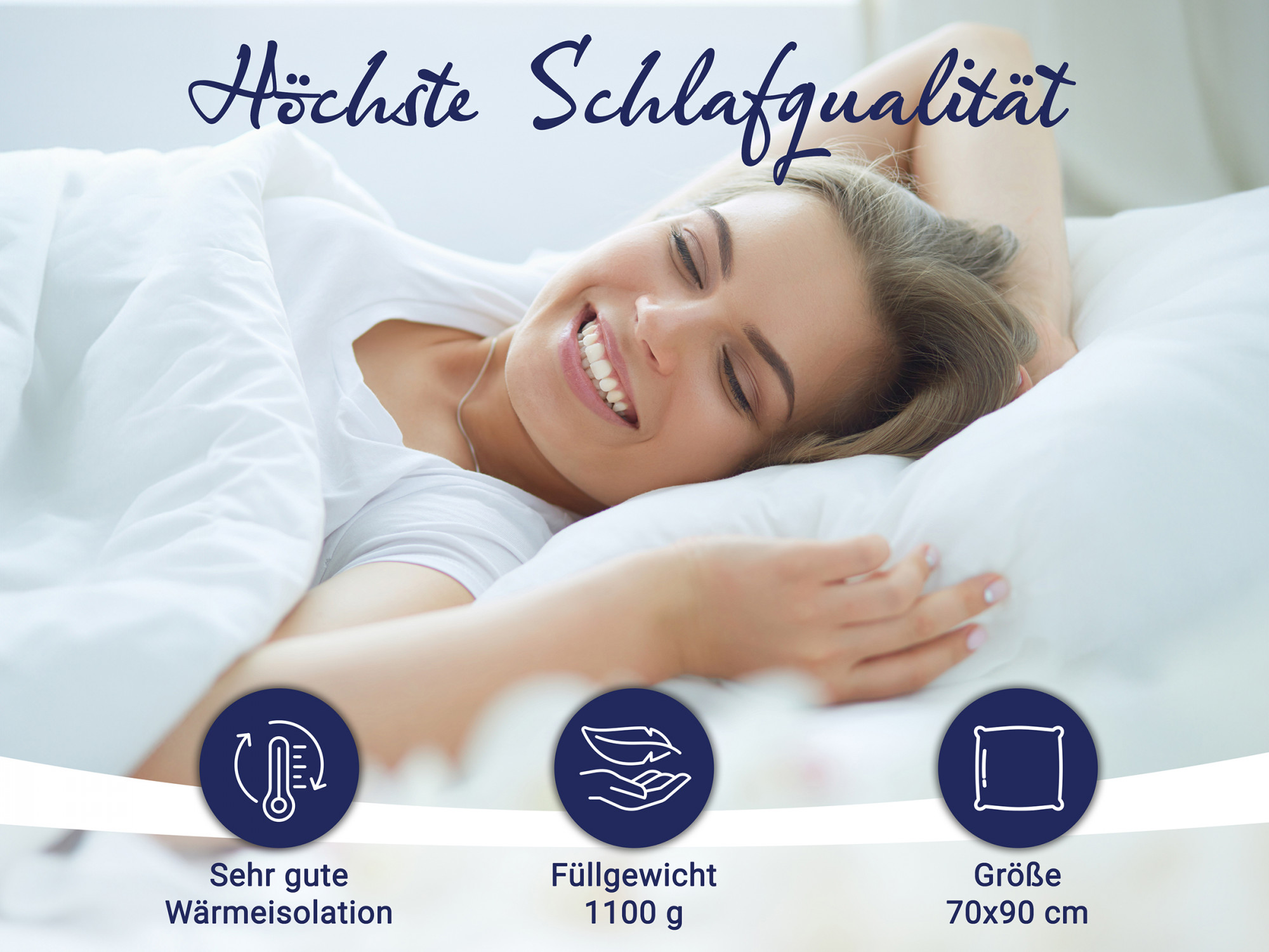 Kopfkissen 70x90 cm 80% Federn Füllung 1100 g