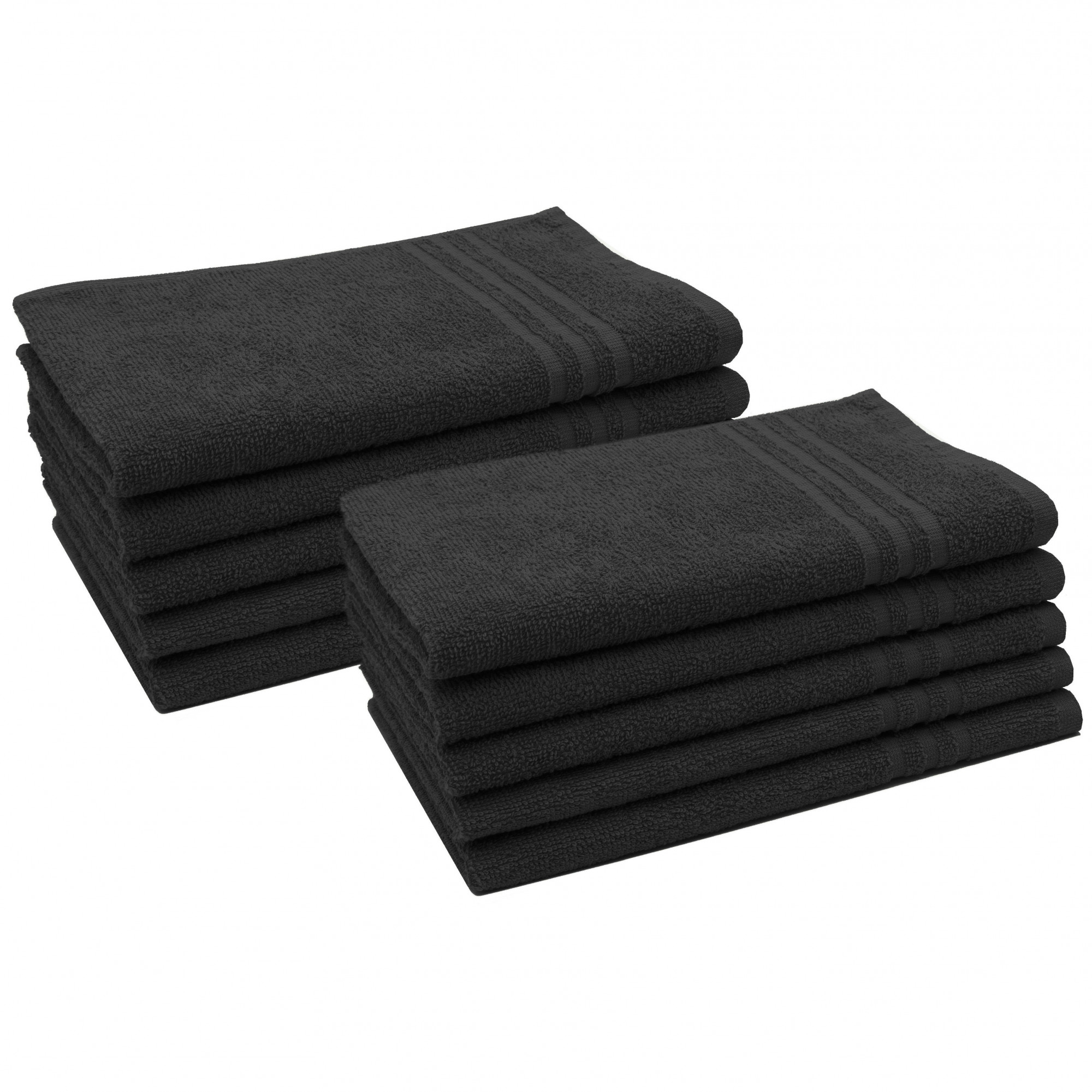 10er Set Gästetücher 30x50 cm Baumwolle 380 g/qm schwarz