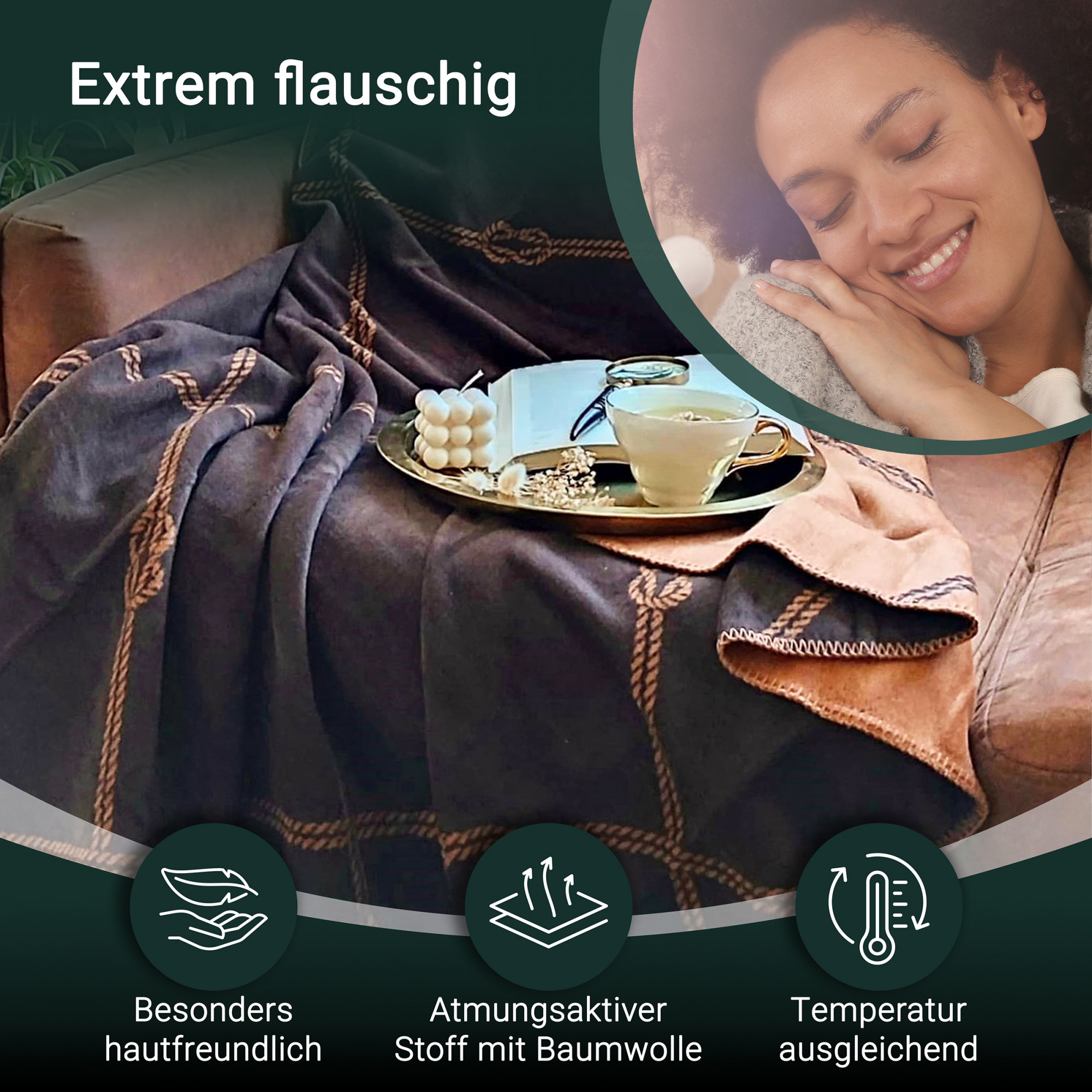 Kuscheldecke 150x200 cm Baumwollmix braun-caramel