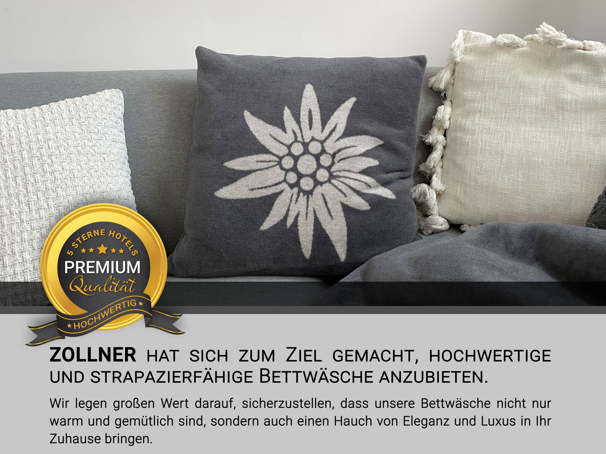 Kissenbezug Edelweiß 50x50 cm Baumwollmix grau