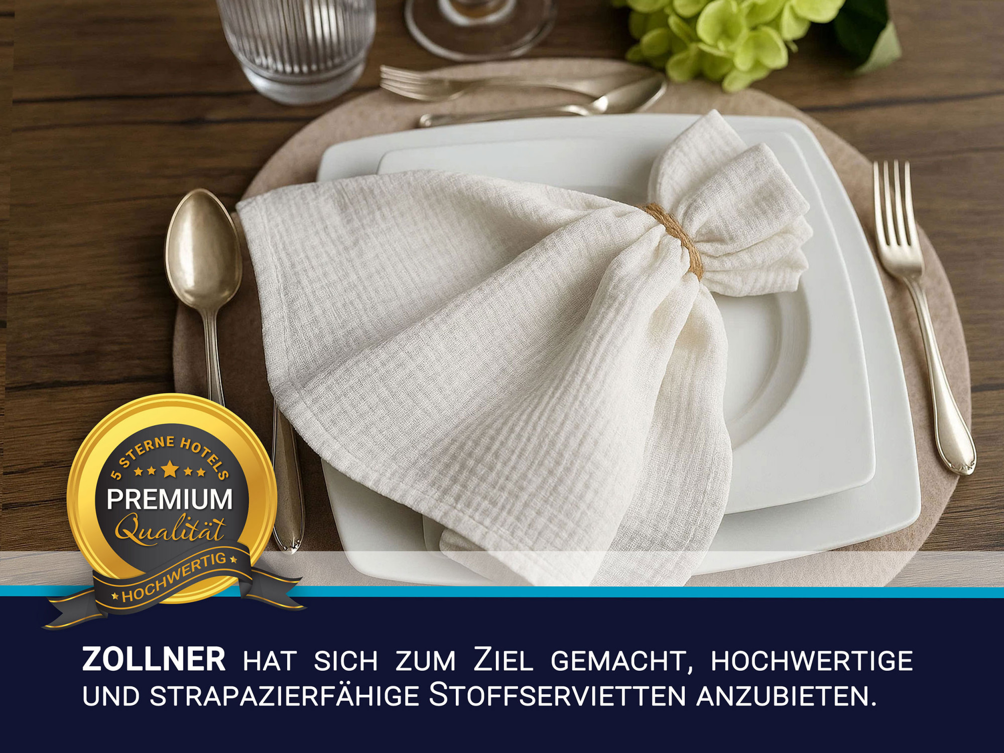 6er Set Musselin Stoffservietten 50x50 cm Baumwolle creme