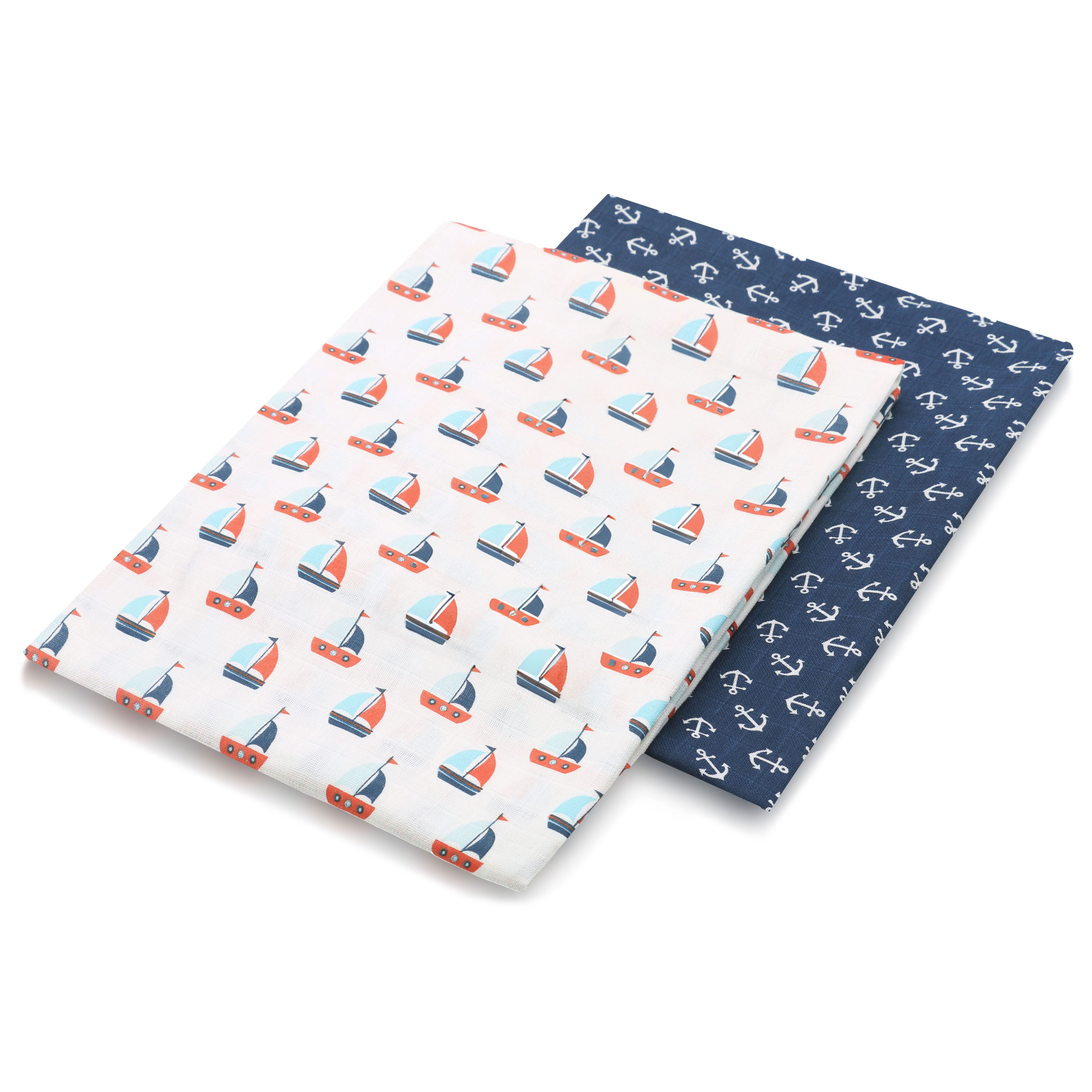 2er Set Spucktücher 120x120 cm Baumwolle weiß blau Hauptbild