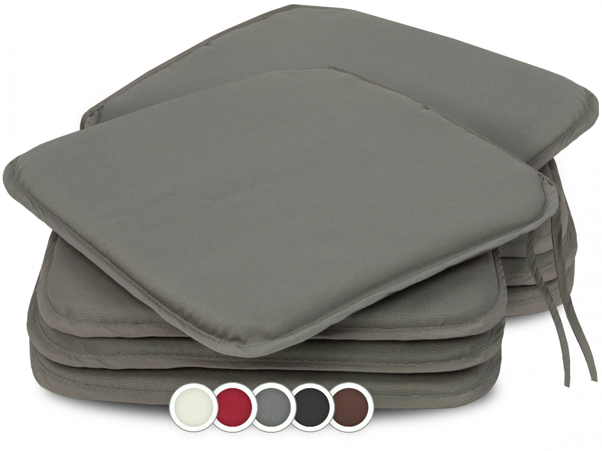 8er Set Stuhlkissen mit Bändern 38x38x2 cm anthrazit Hauptbild