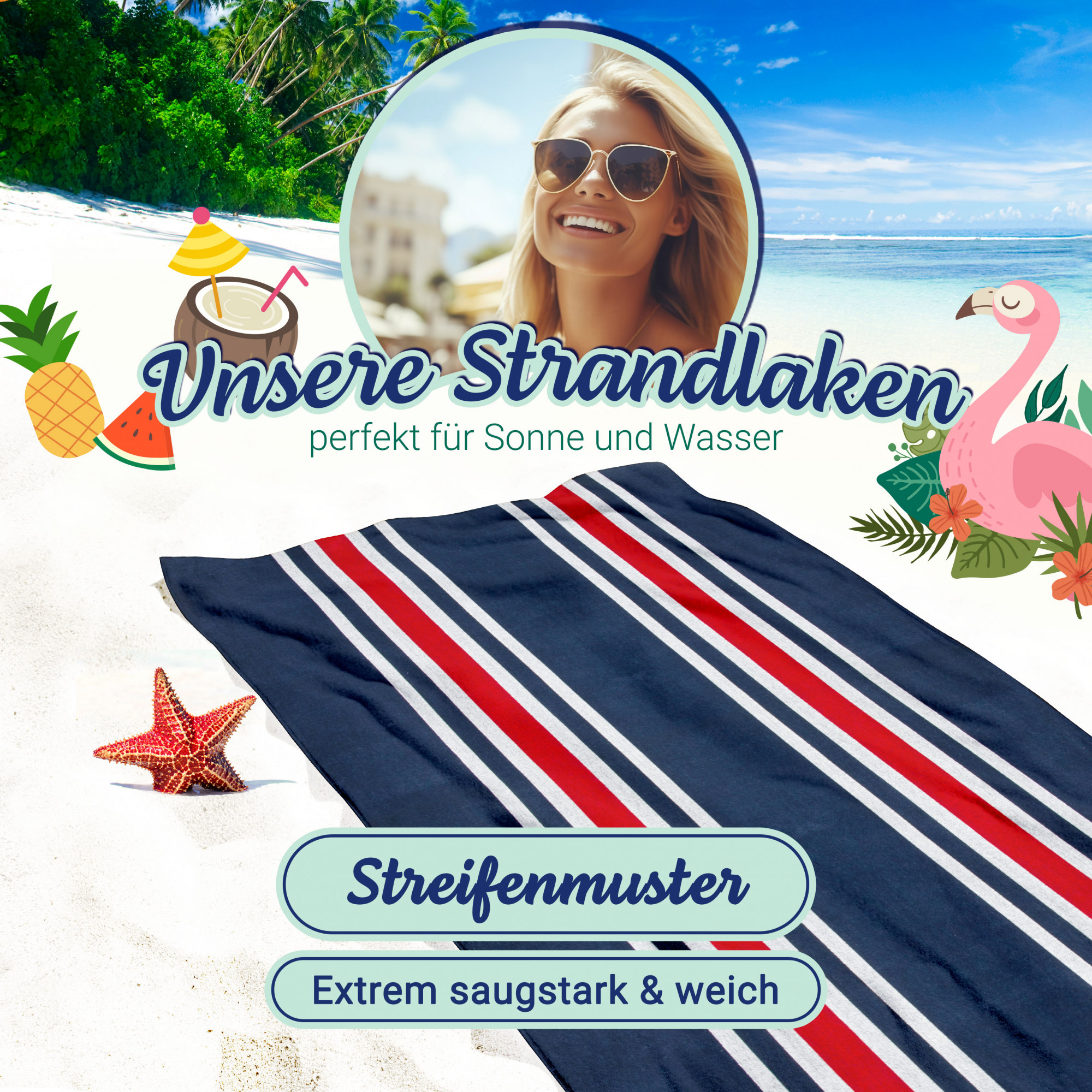 Strandtuch XXL 100x200 cm 100% Baumwolle