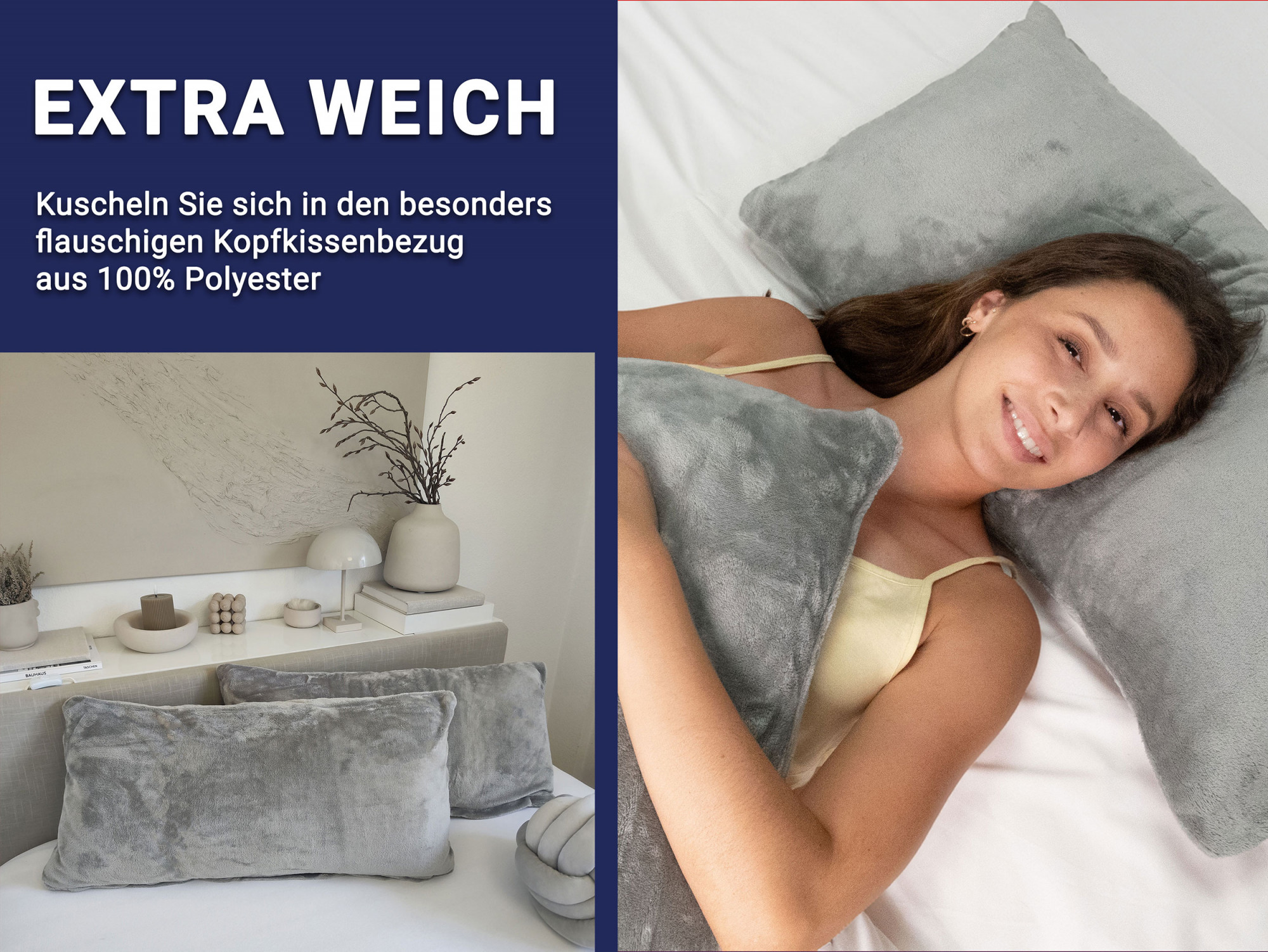 2er Set Kissenbezüge 40x80 cm Mikrofaser grau