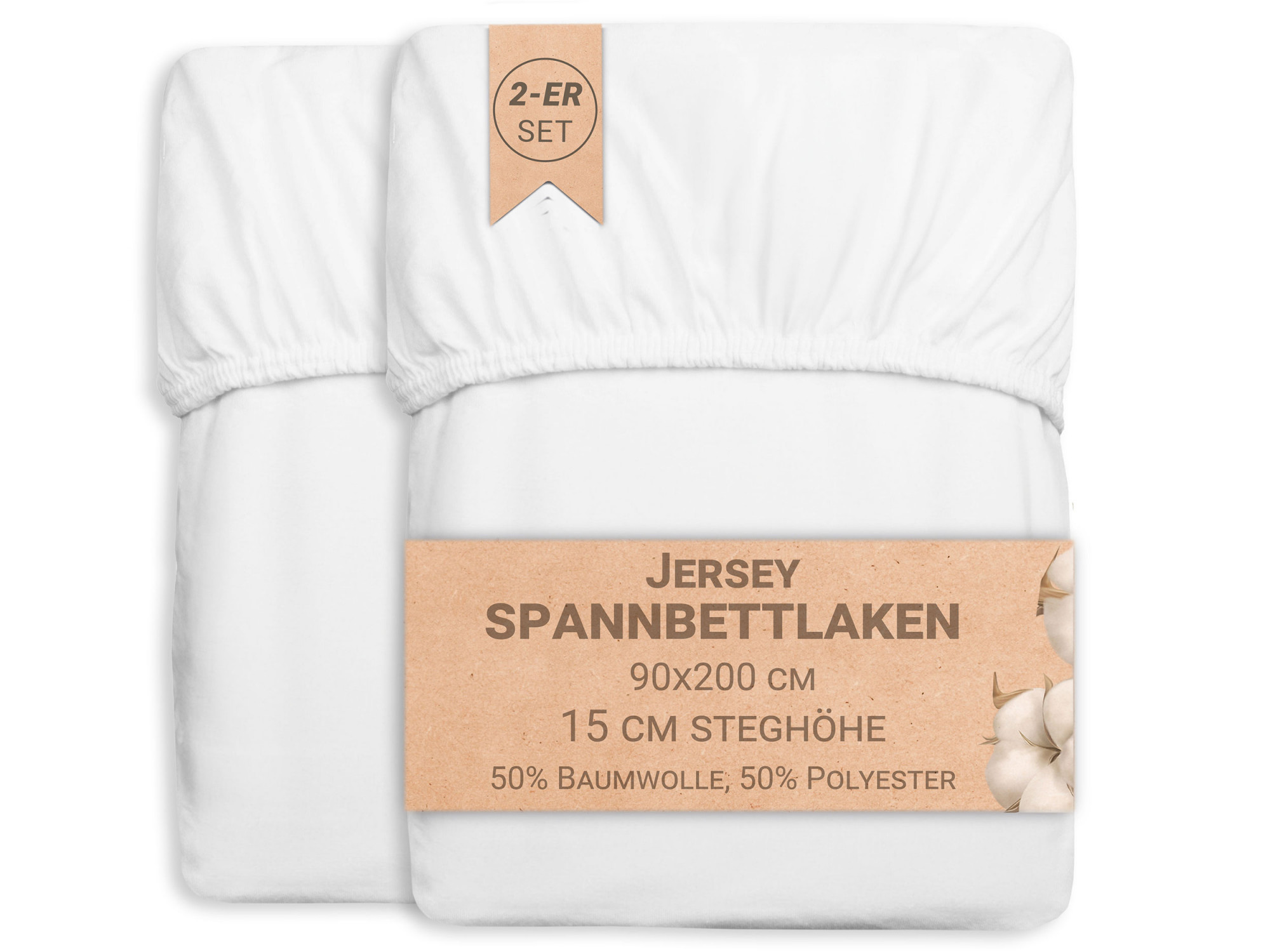 2er Set Spannbettlaken 90x200 cm Mischgewebe 12-15 cm Steg