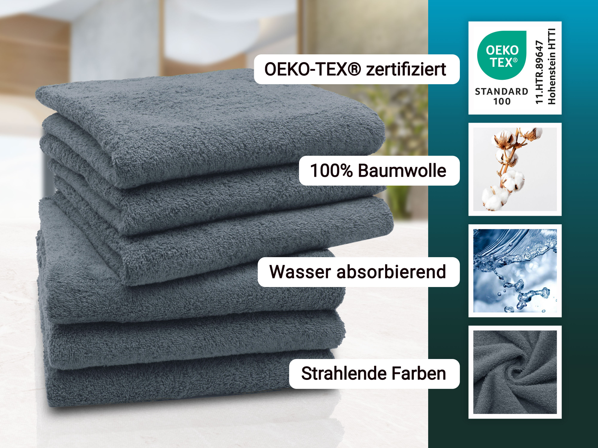 9tlg. Handtuch Set Handtücher 6 Duschtücher 3 grau