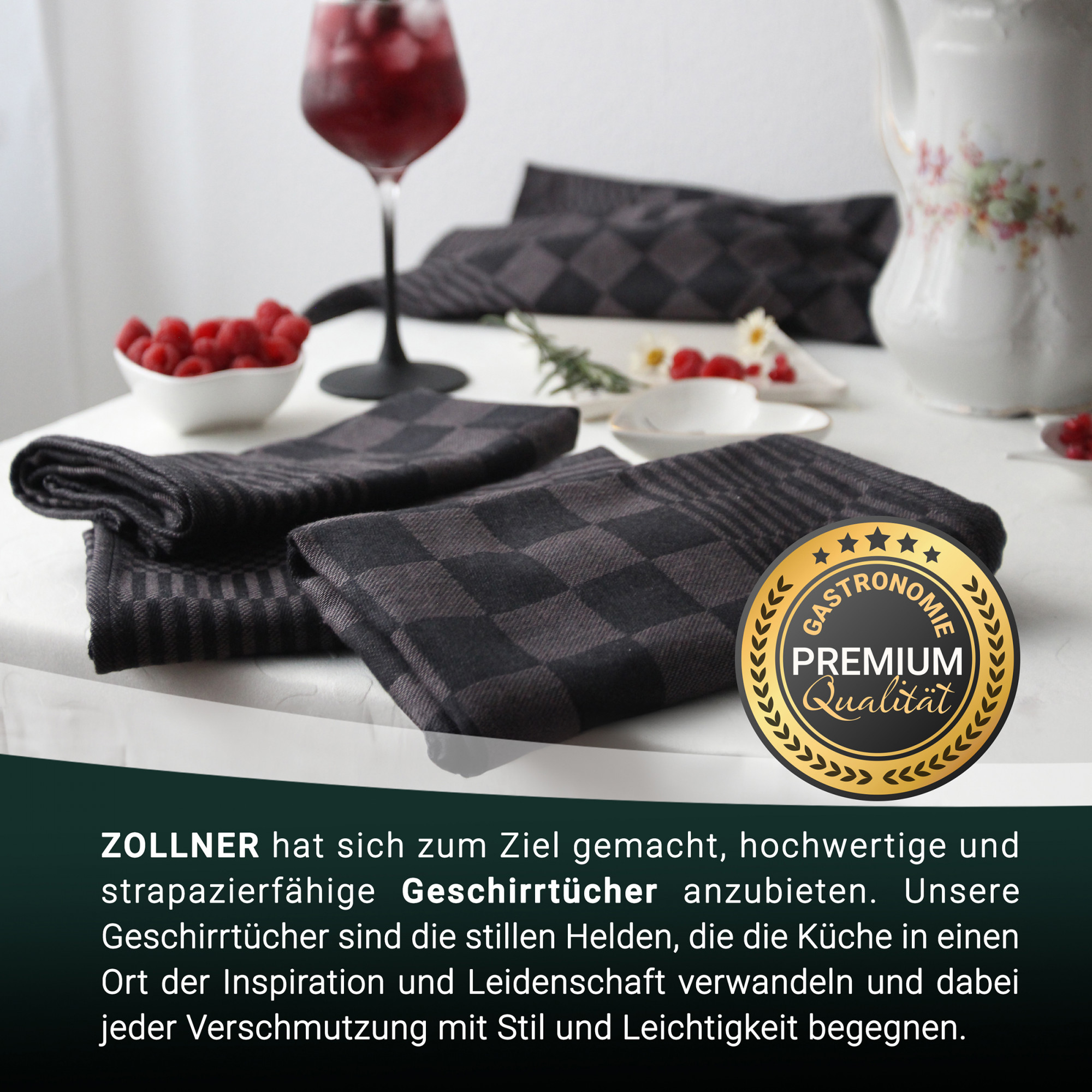 6er Set Geschirrtücher Baumwolle 65x65 cm schwarz-kariert