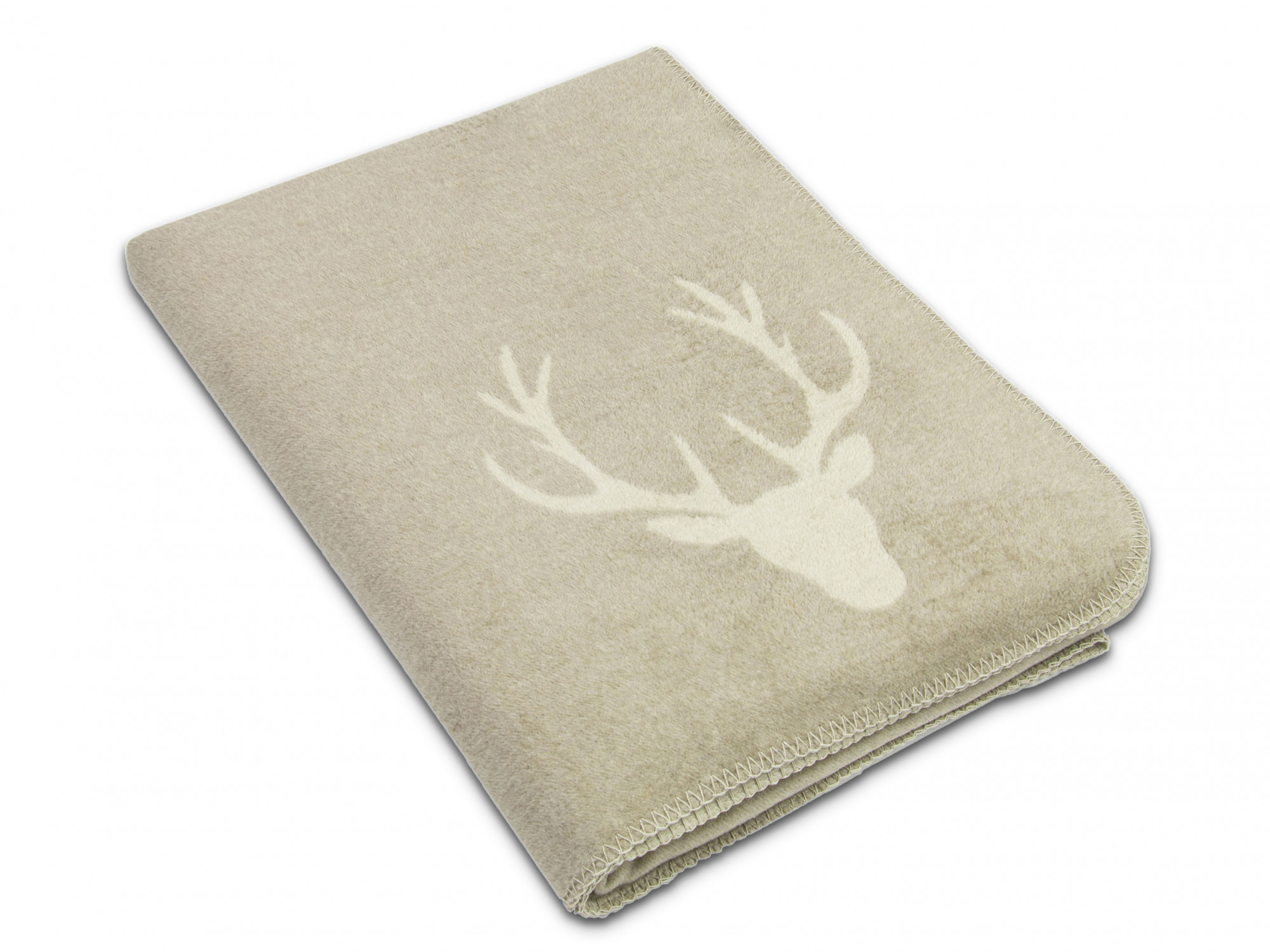 Kuscheldecke 150x200 cm Baumwollmix Hirschkopf braun-creme Hauptbild