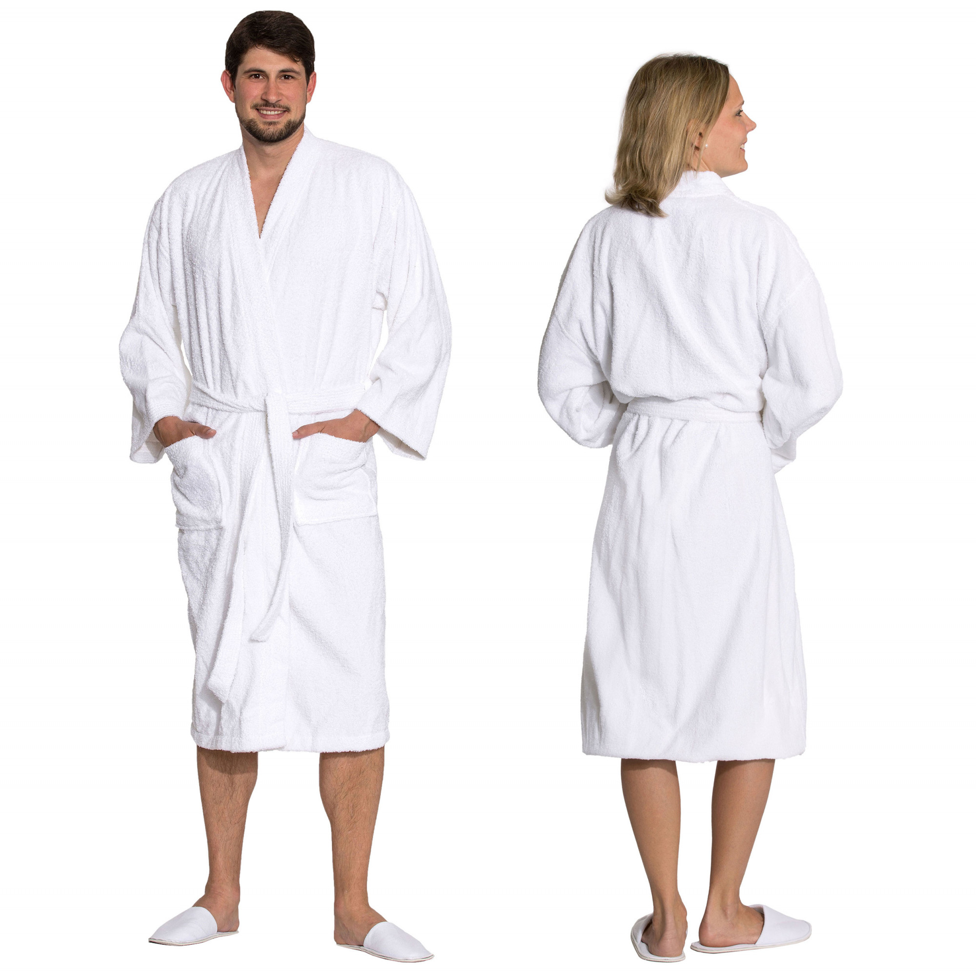 Unisex Bademantel 100% Baumwolle L weiß Hauptbild