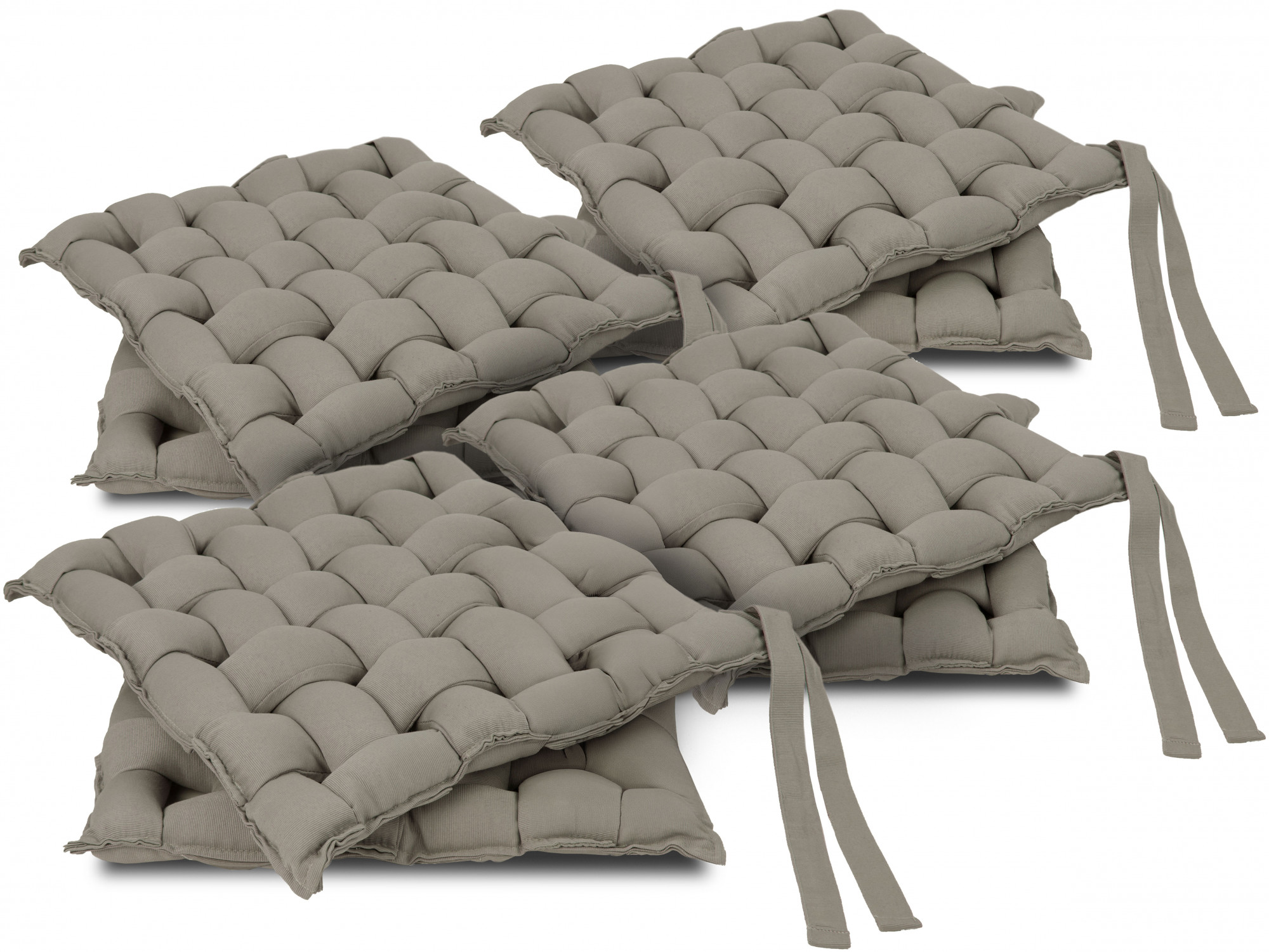8er Set Sitzkissen mit Bändern 40x40x4 cm hellgrau Hauptbild