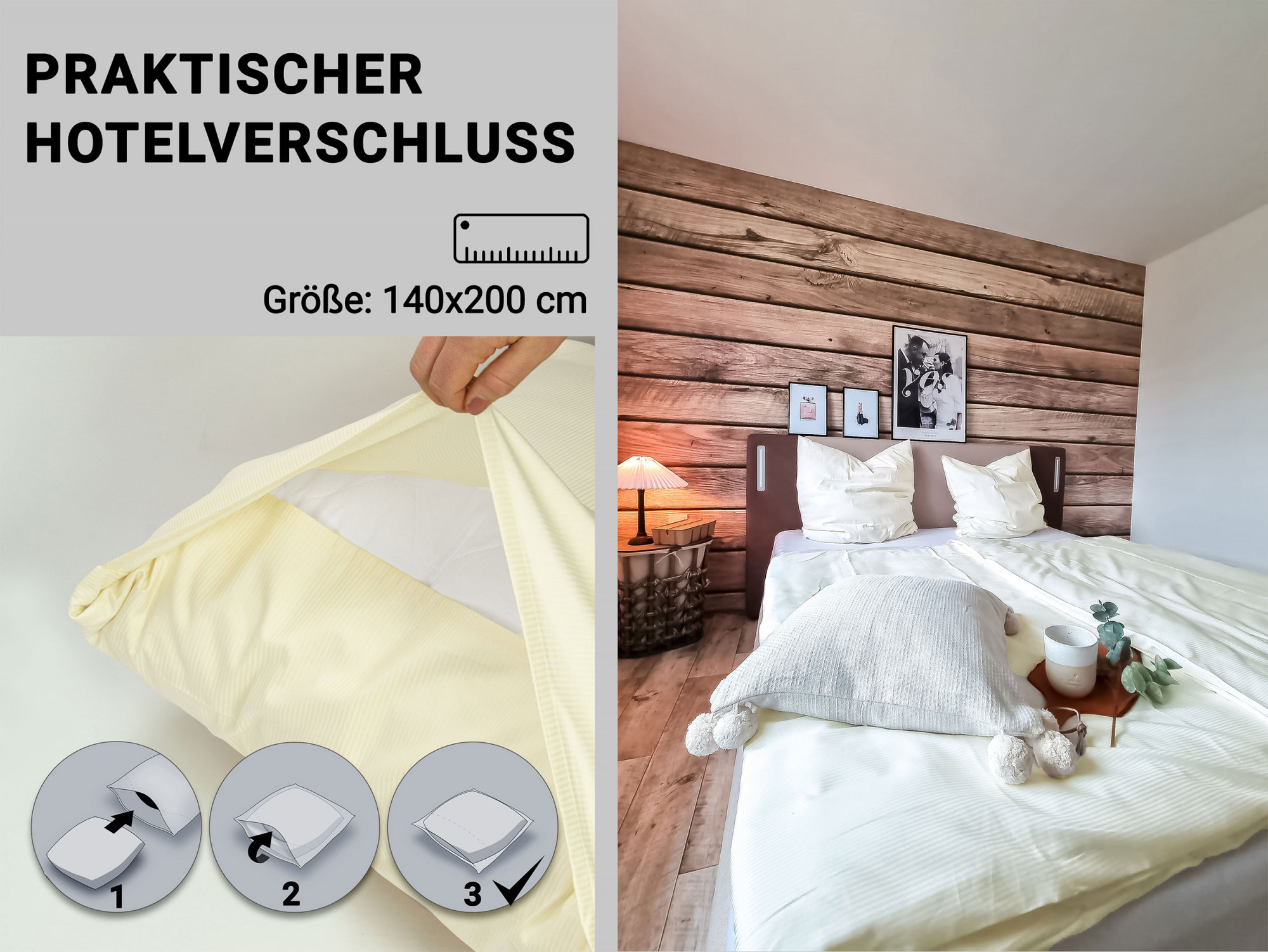 Bettwäsche 80x80 + 140x200 cm Baumwollmix beige