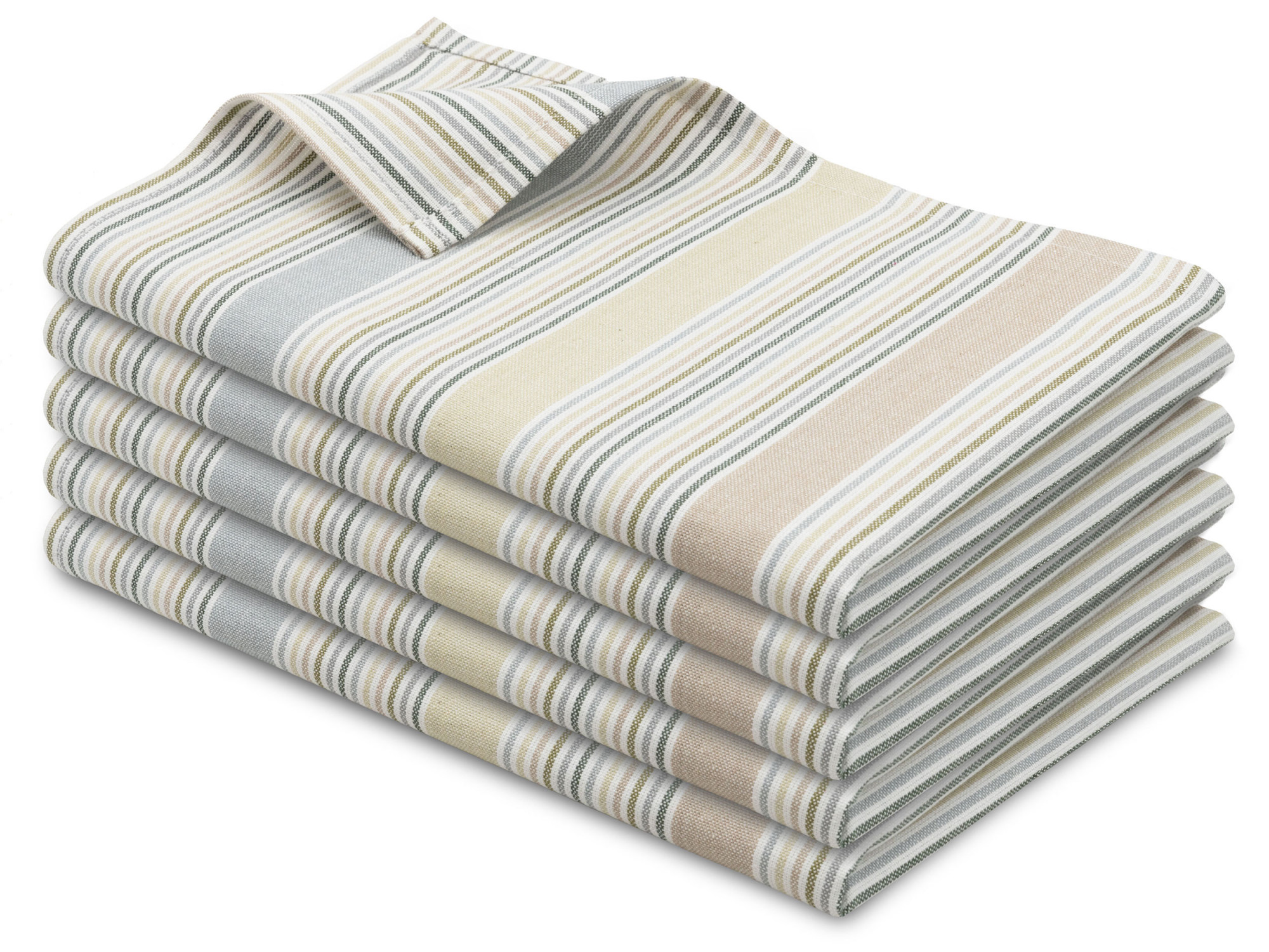 5er Set Geschirrtücher Baumwolle 50x70 cm oliv-weiß-gestreift