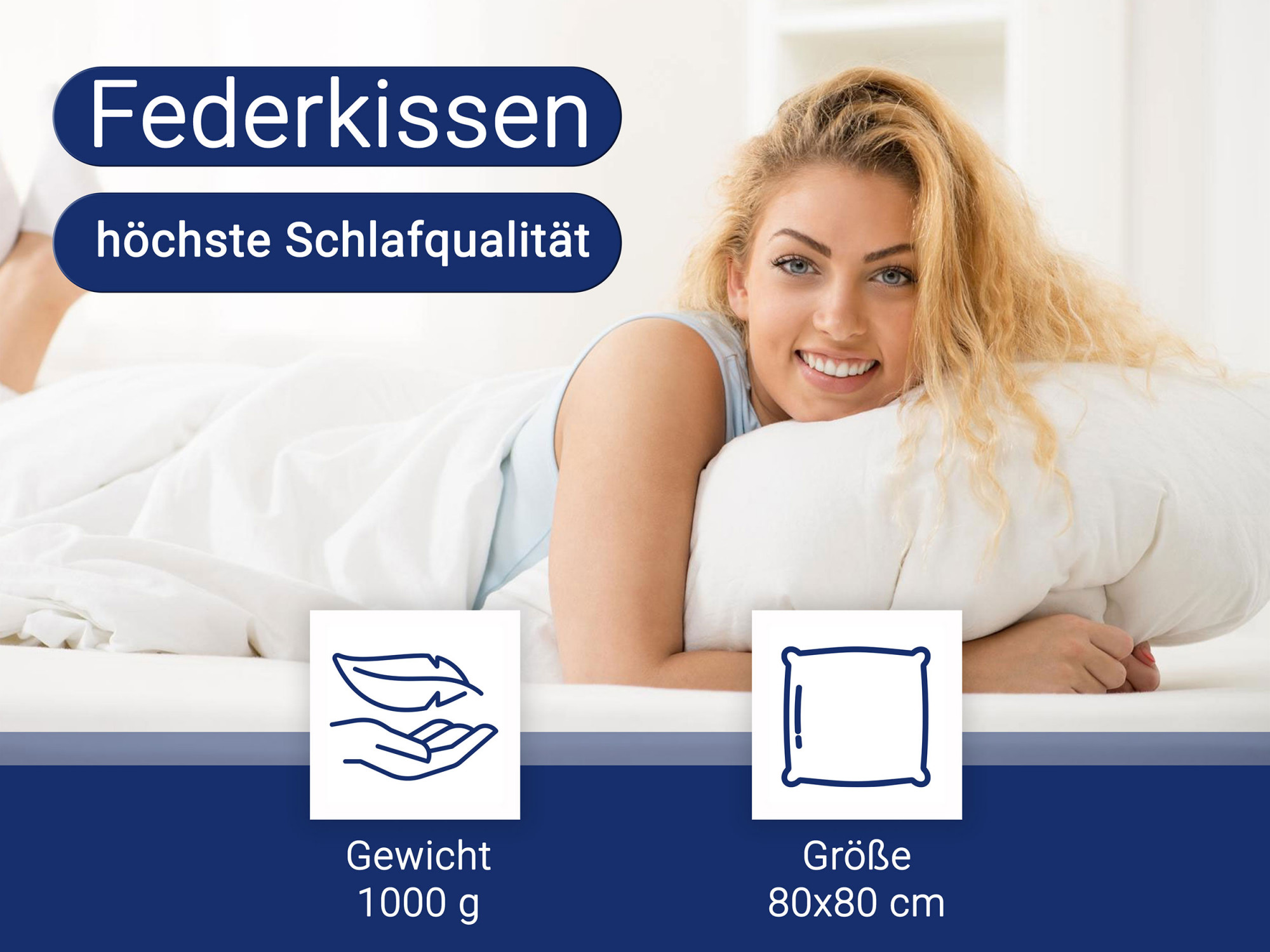 Kopfkissen 80x80 cm 85% Federn Füllung 1000 g