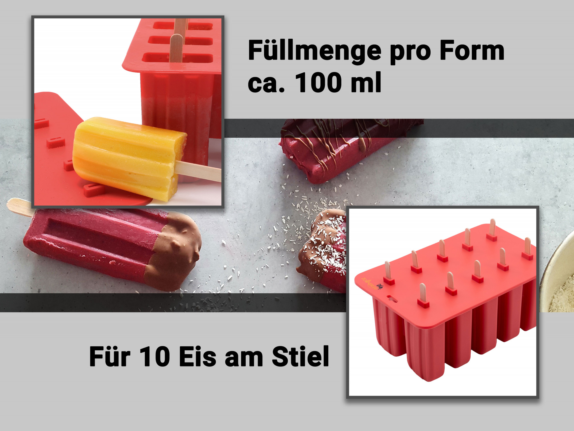 Eisformenset (Form für 10 Eis) 100 % Silikon