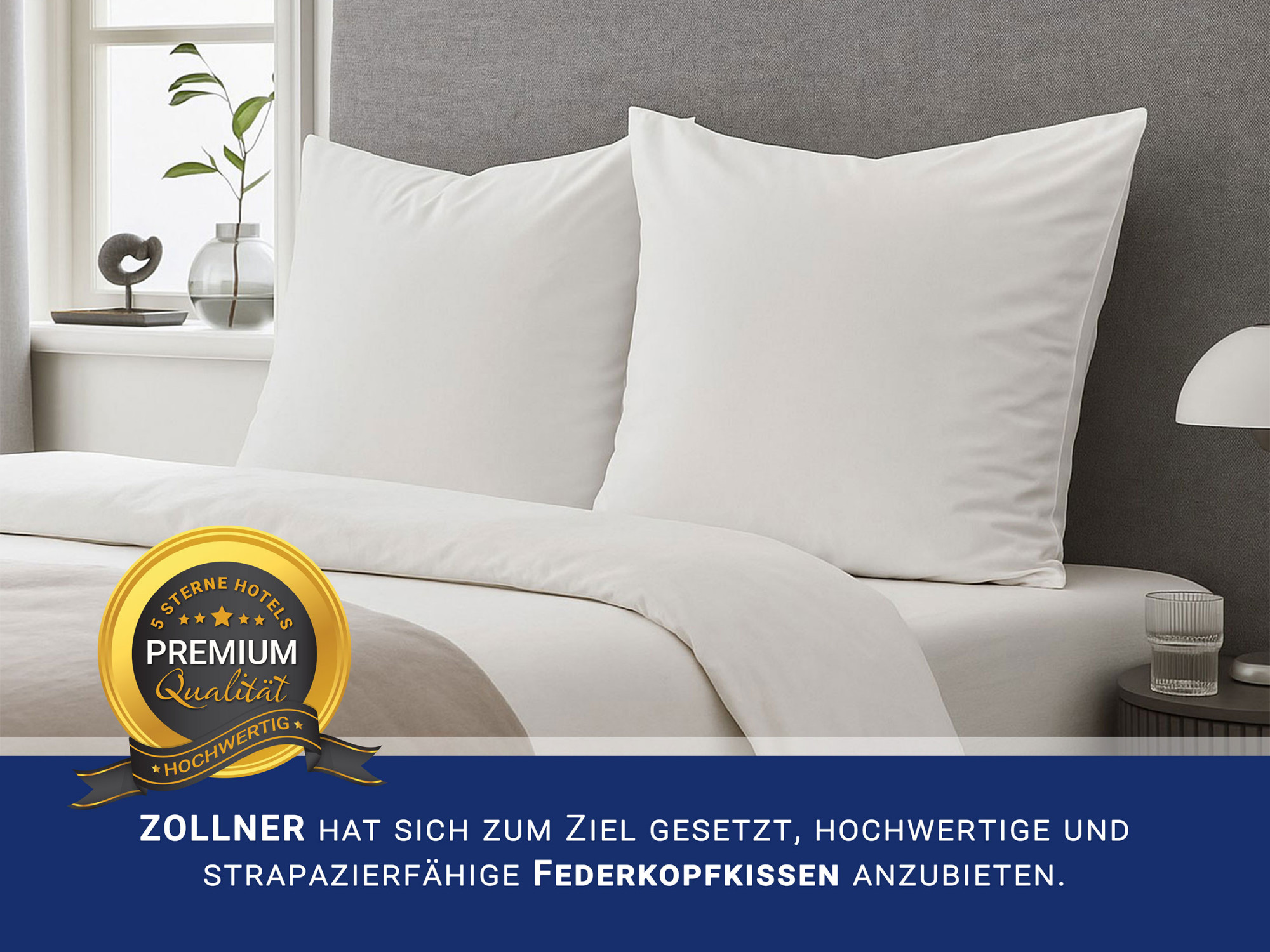 Kopfkissen 80x80 cm 85% Federn FĂŒllung 1000 g