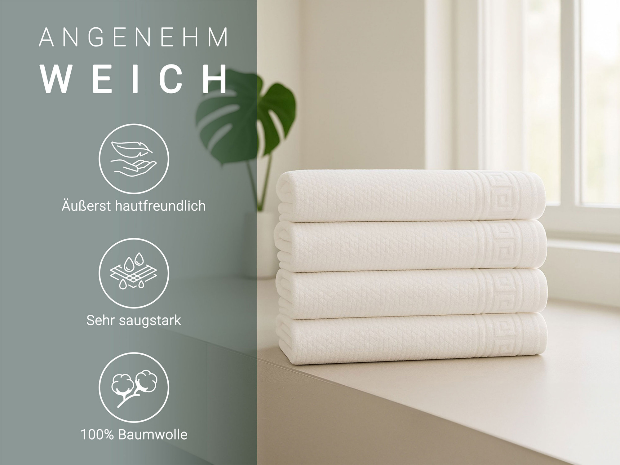 4er Set Duschtücher 70x140 cm Baumwolle 440 g/qm weiß