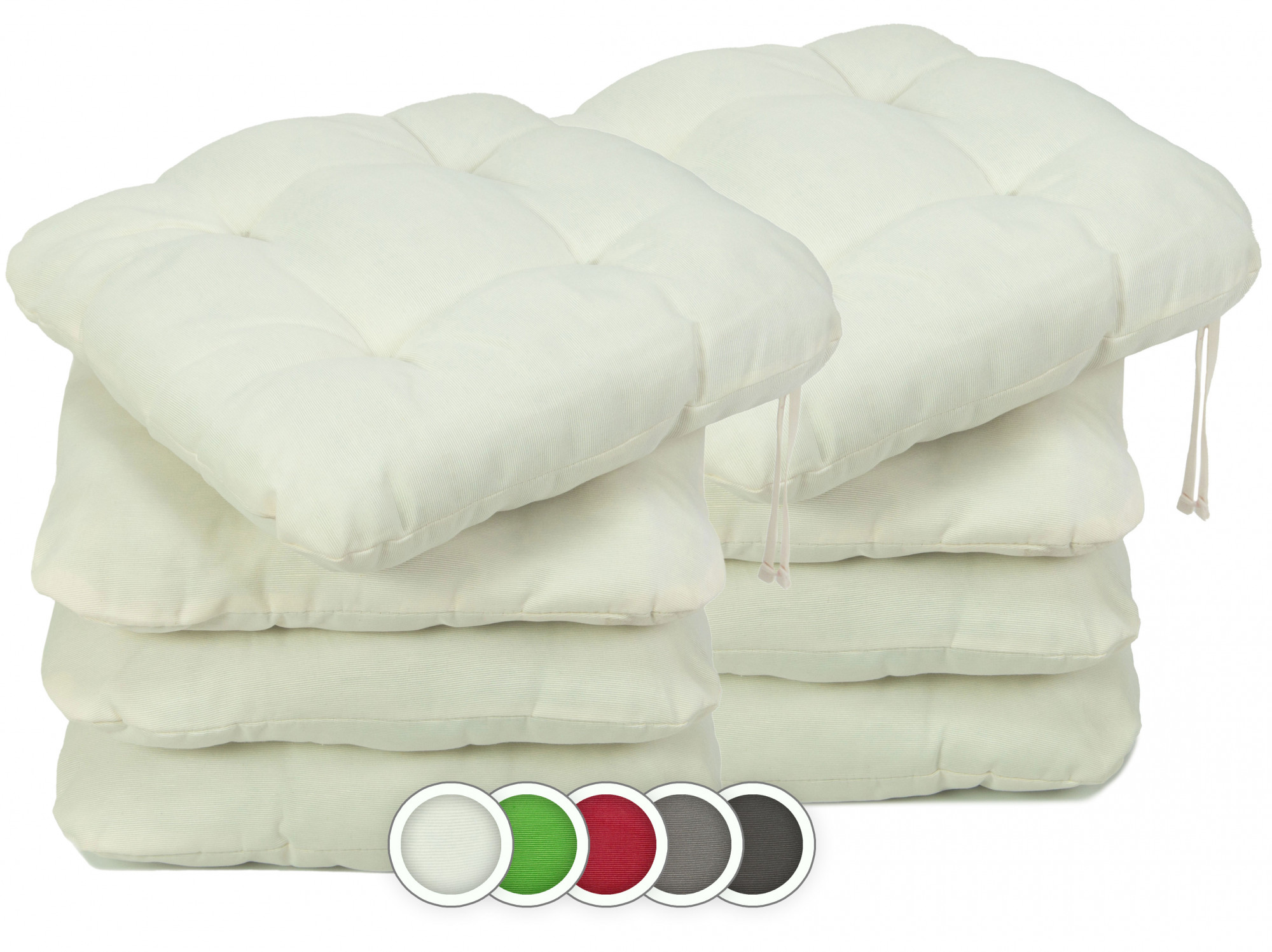 8er Set Stuhlkissen mit Bändern 38x38x6 cm creme Hauptbild