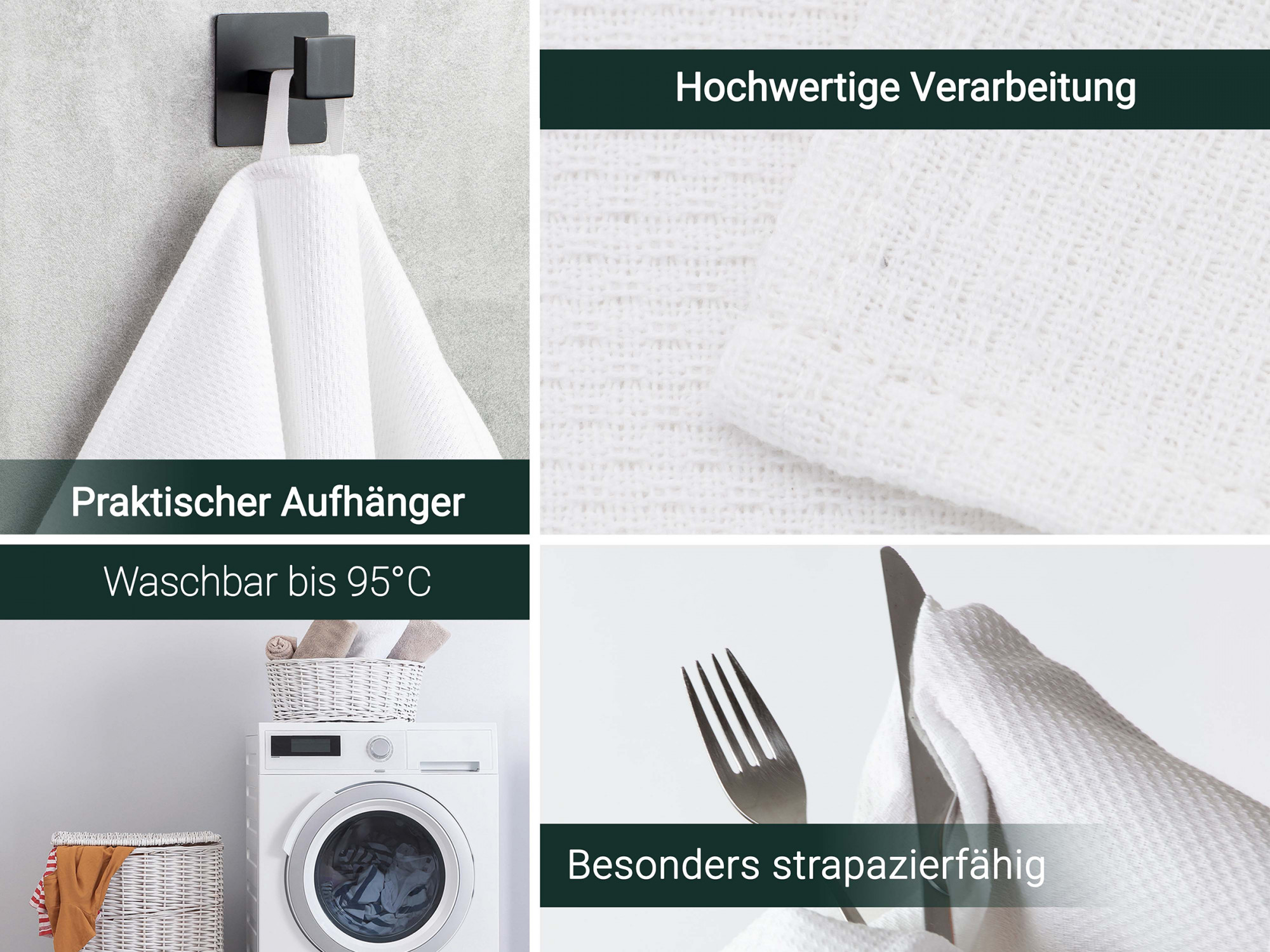 4er Set Geschirrtücher Baumwolle 50x100 cm weiß