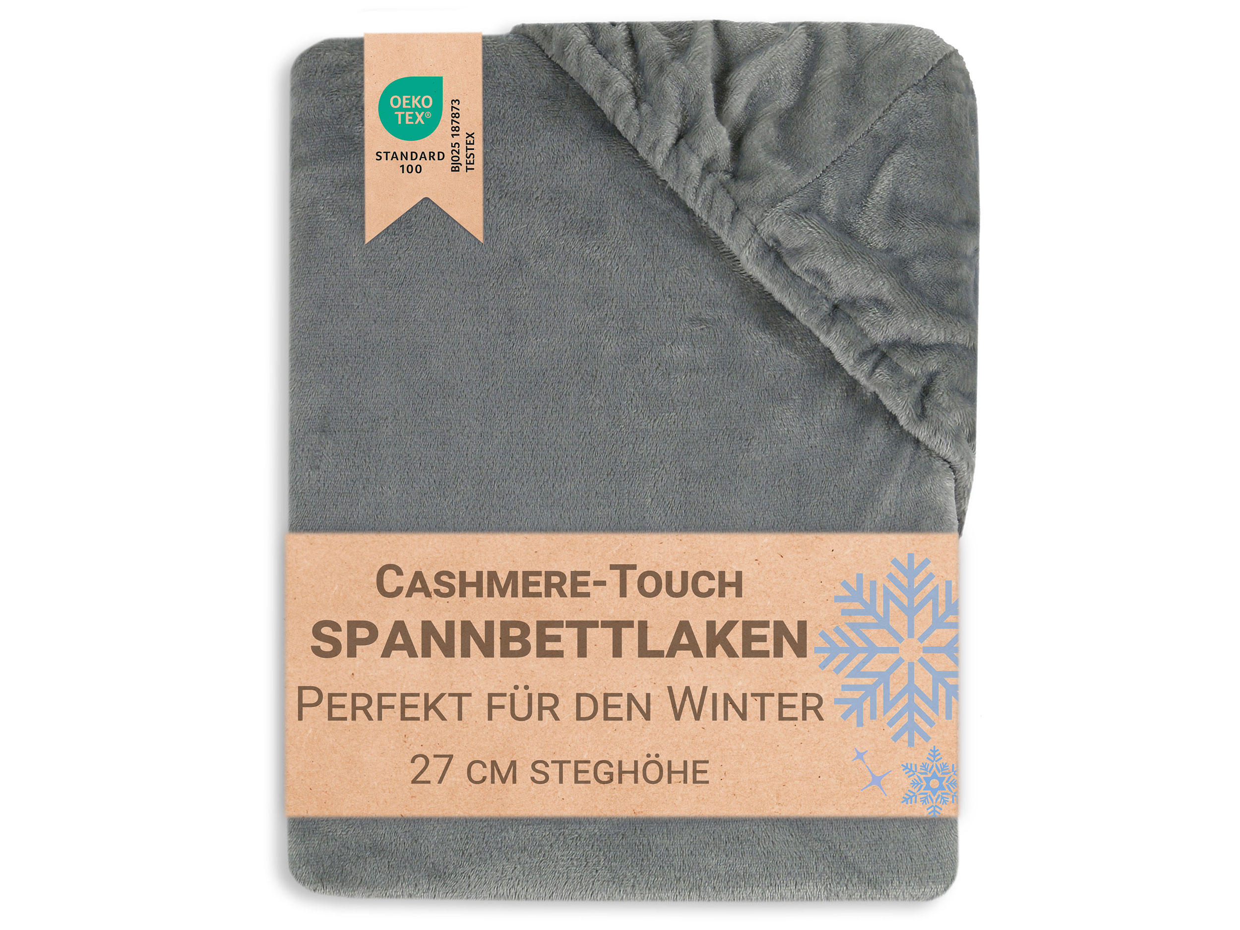 Spannbetttlaken 148-200x200 cm Mikrofaser 27 cm Steg grau Hauptbild