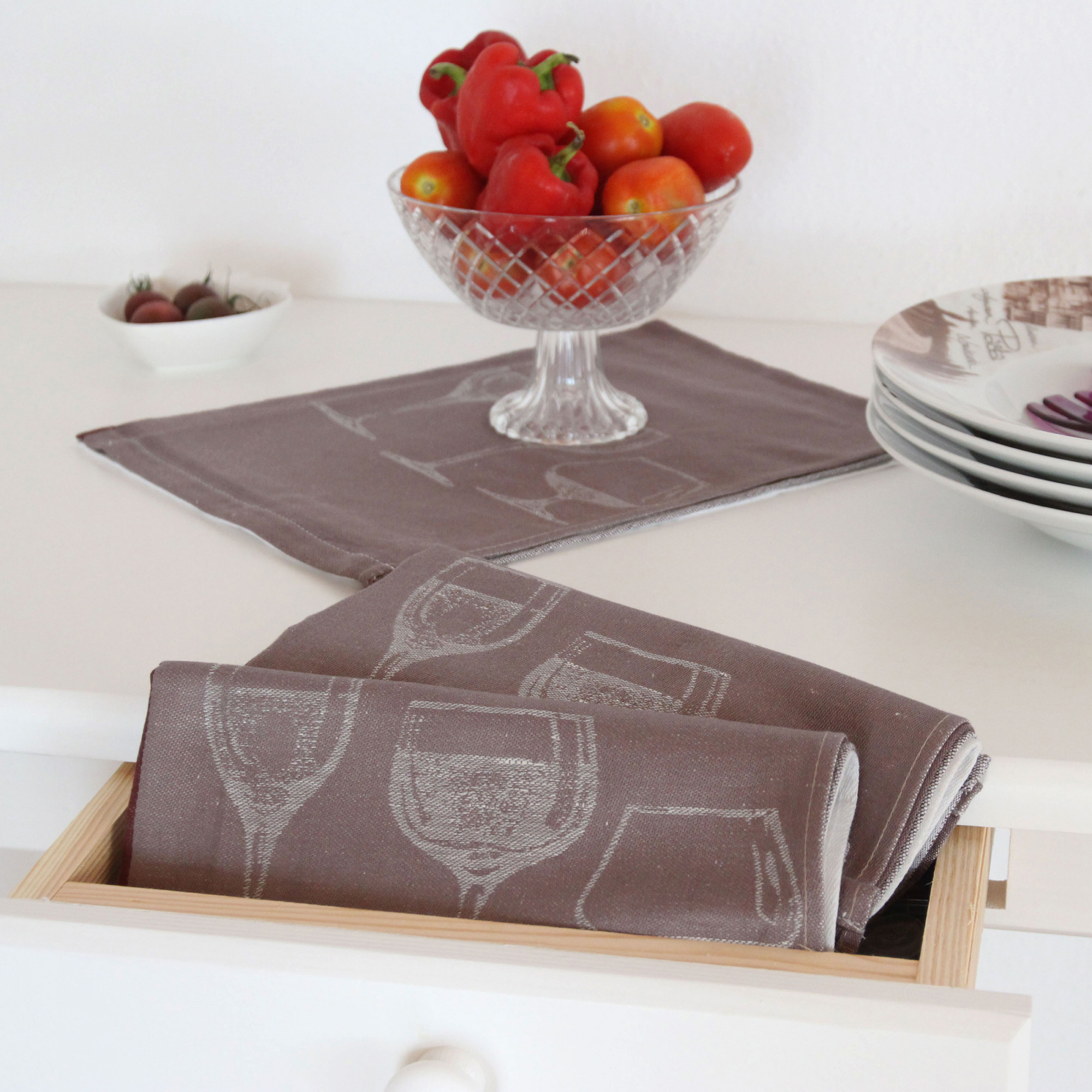 4er Set Geschirrtücher Halbleinen 50x70 cm braun