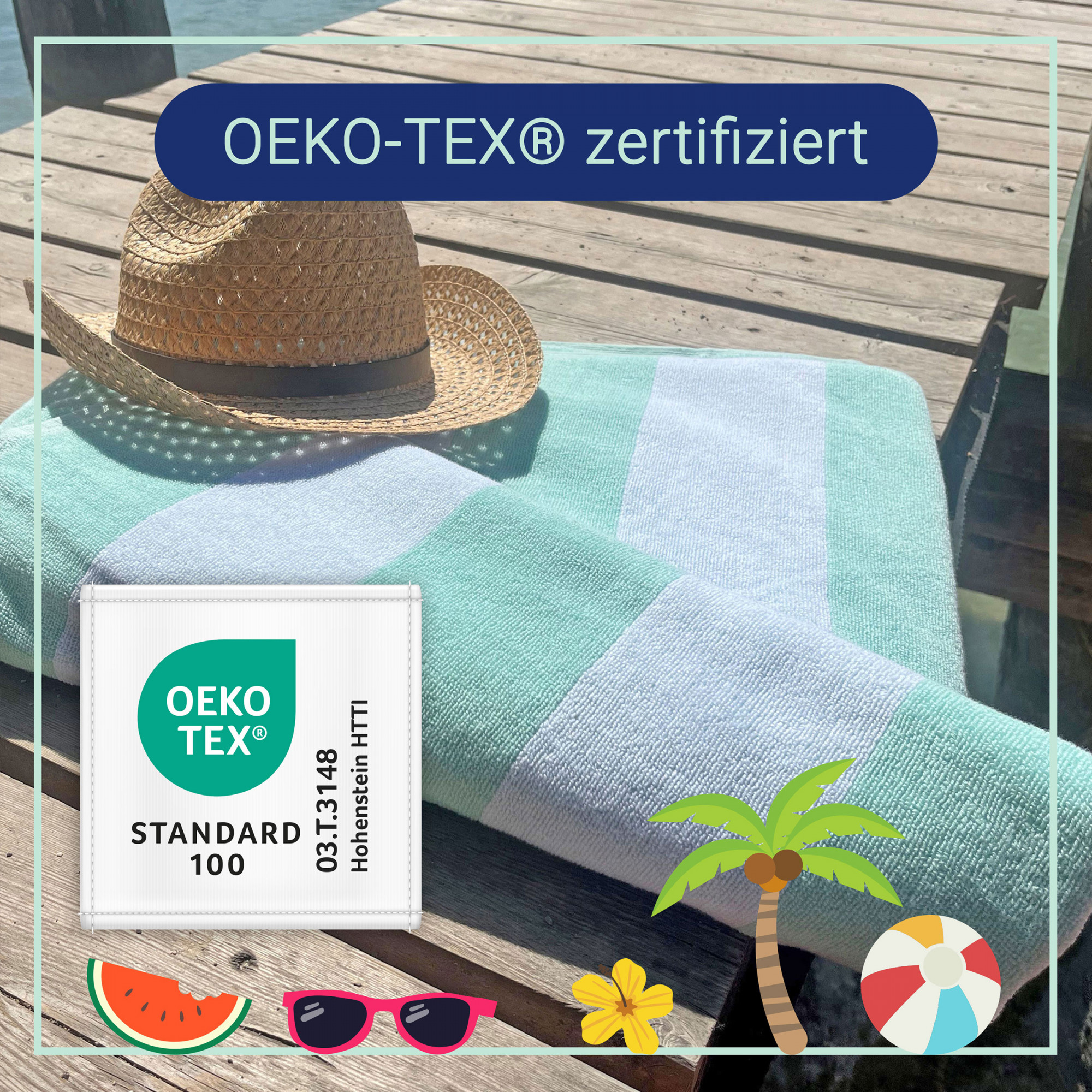 Strandtuch XXL 100x200 cm 100% Baumwolle mint-gestreift