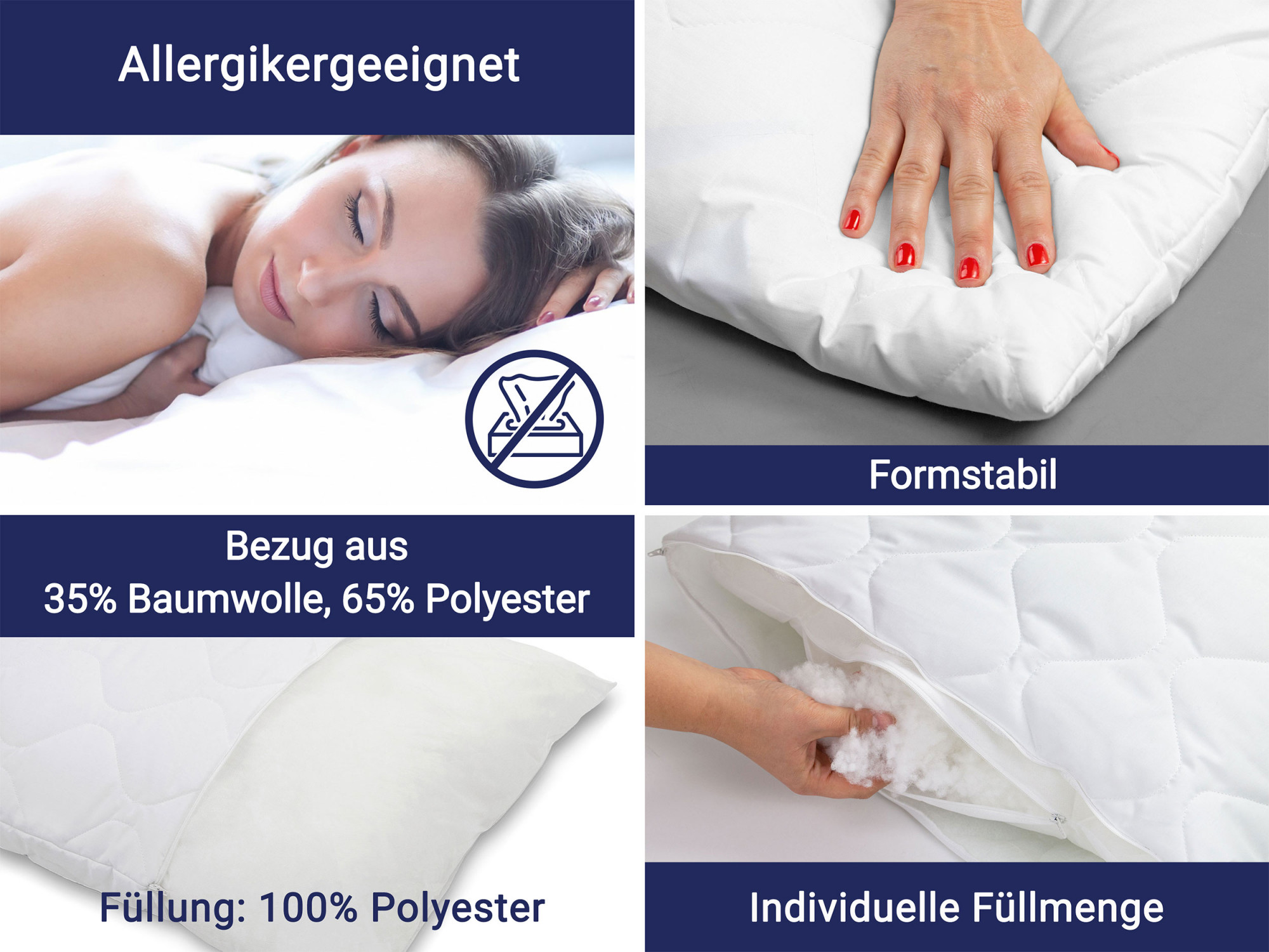 Kopfkissen 80x80 cm Mikrofaser Füllung 900 g