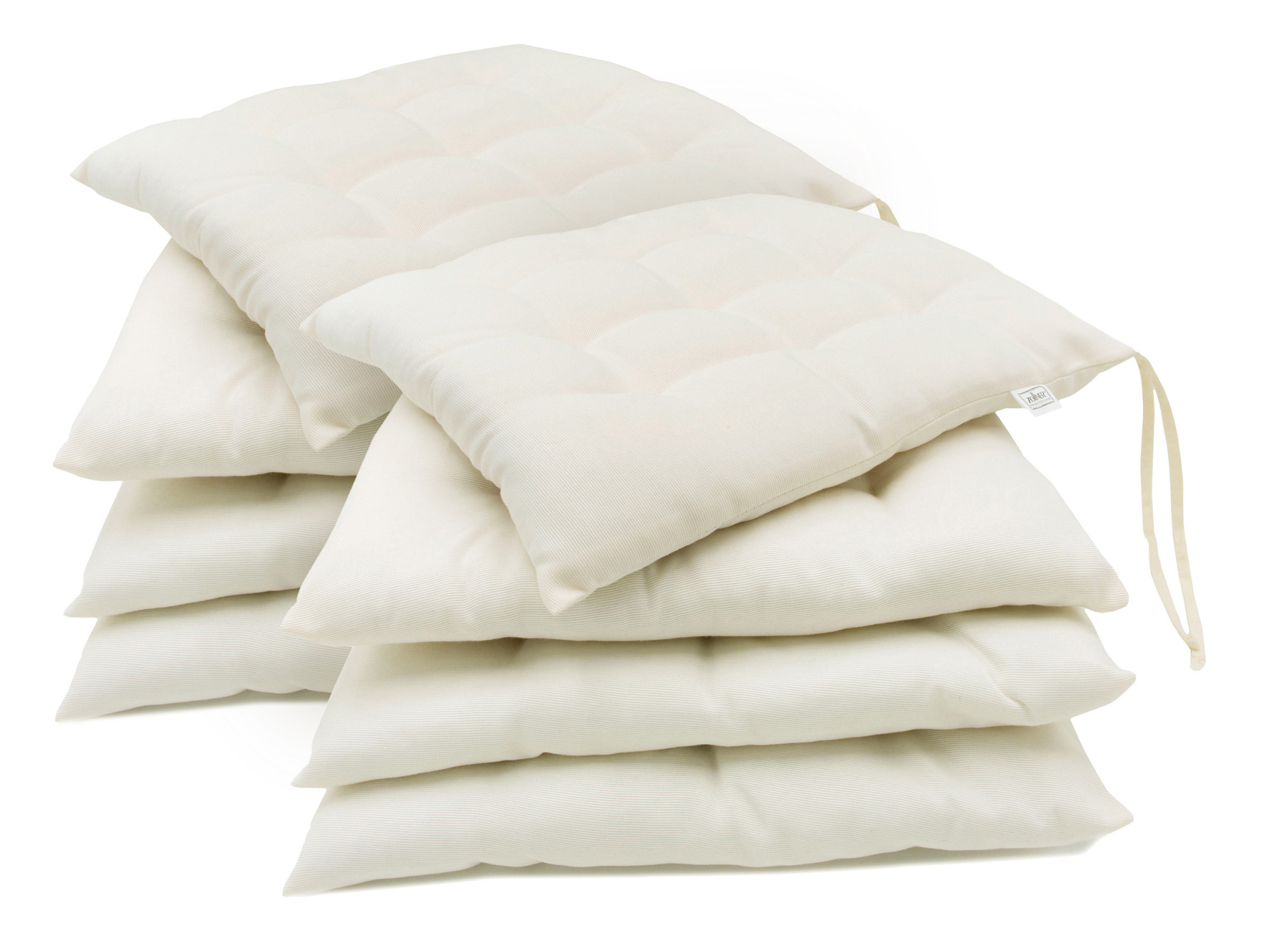 8er Set Stuhlkissen mit Bändern 40x40x3 cm creme