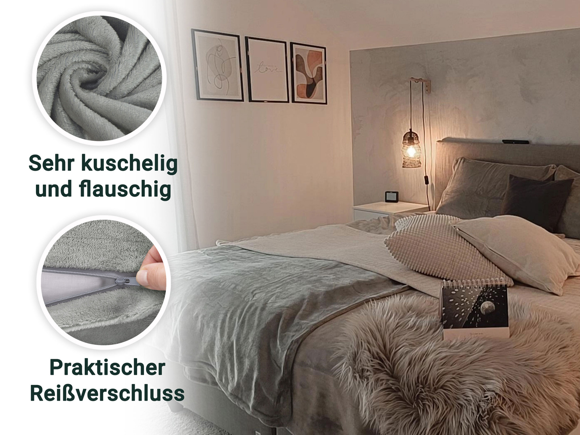 Bettwäsche 80x80 + 135x200 cm Mikrofaser grau