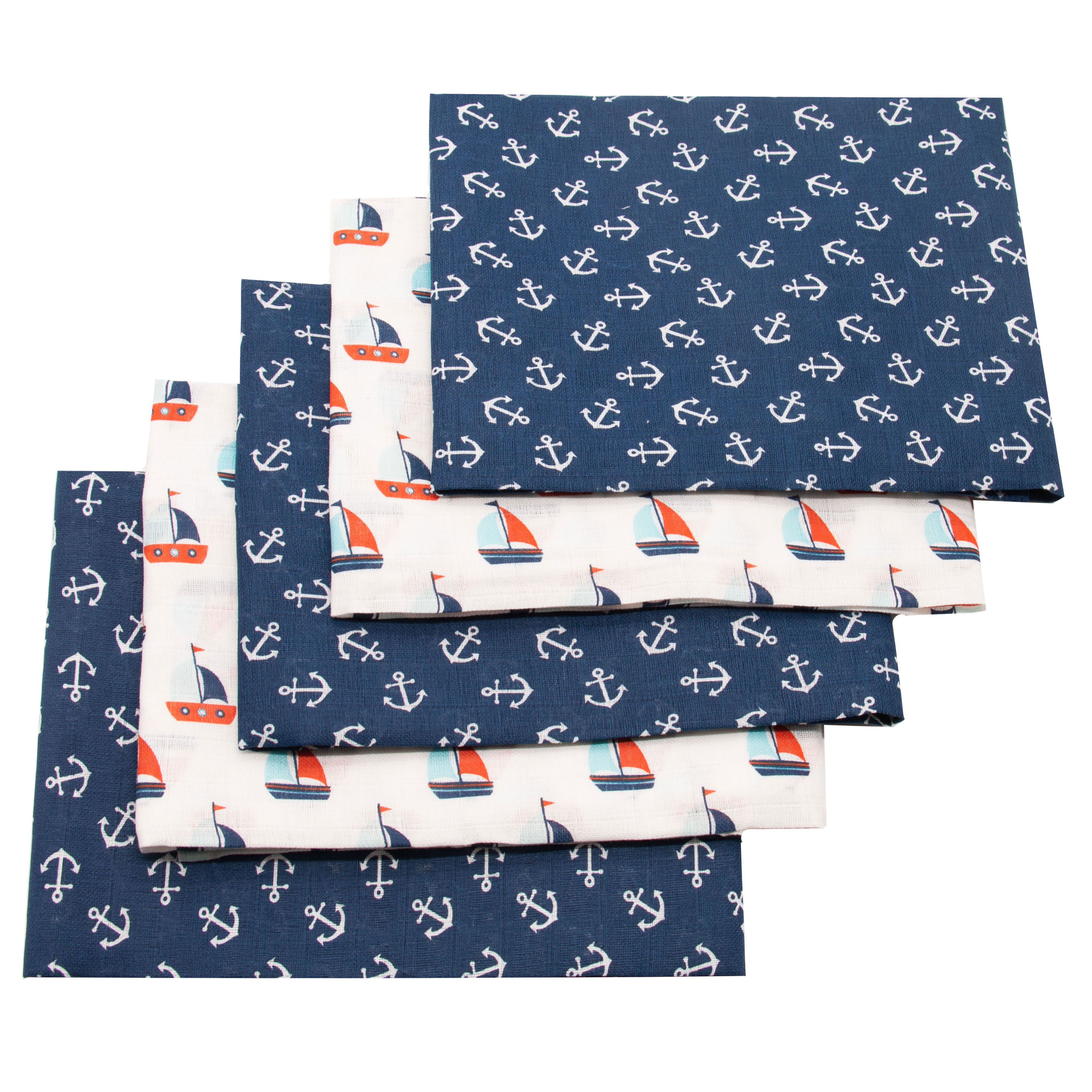 5er Set Spucktücher 80x80 cm Baumwolle weiß blau Hauptbild