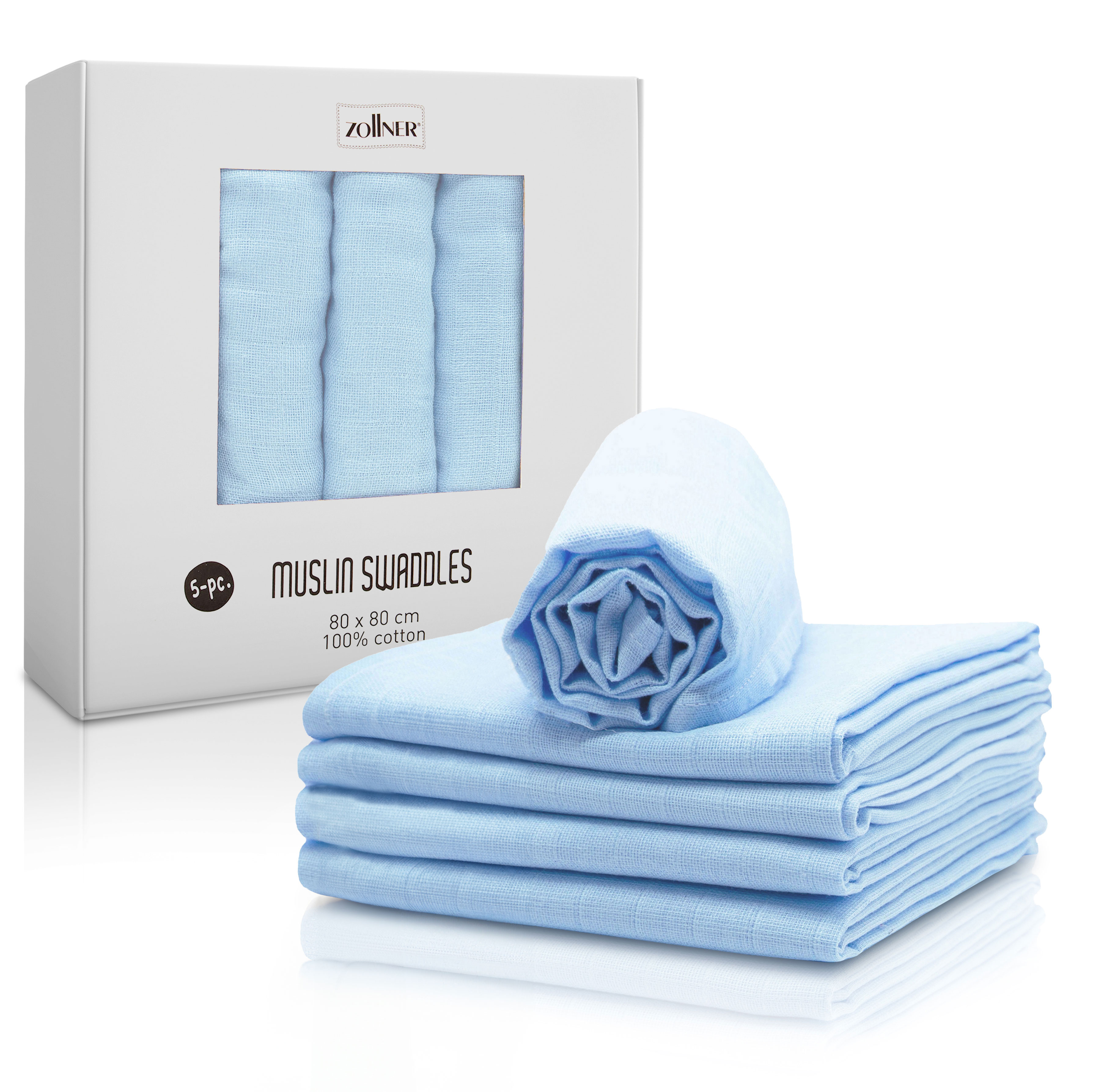 5er Set Spucktücher 80x80 cm Baumwolle uni hellblau Hauptbild